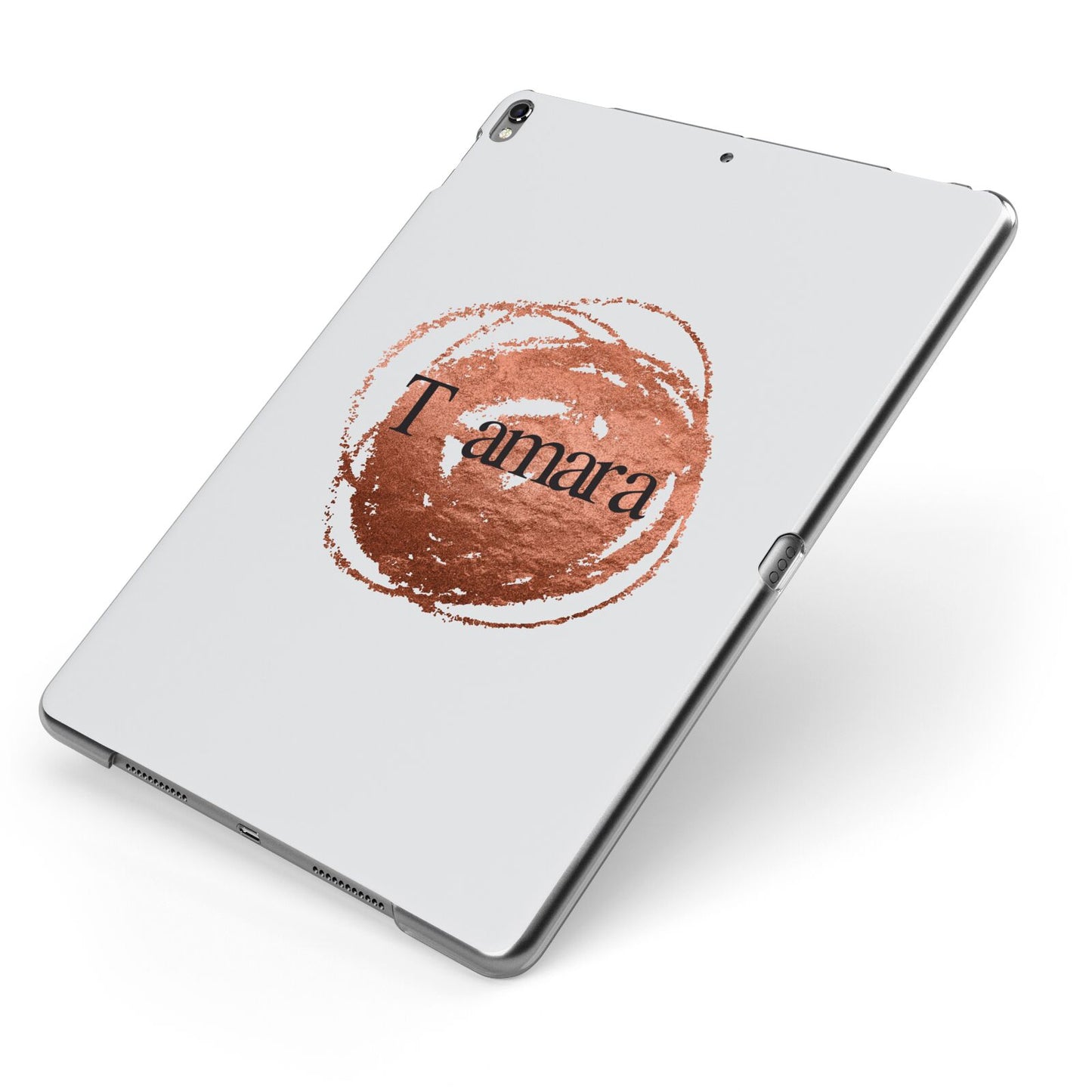 Personalised Copper Effect Custom Initials Apple iPad Case on Grey iPad Side View