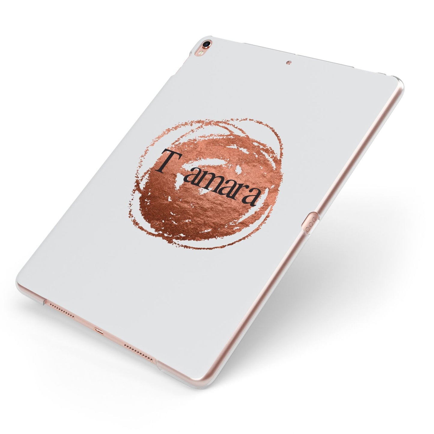 Personalised Copper Effect Custom Initials Apple iPad Case on Rose Gold iPad Side View