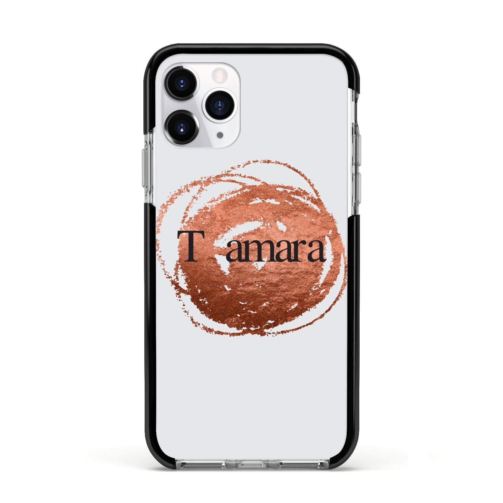 Personalised Copper Effect Custom Initials Apple iPhone 11 Pro in Silver with Black Impact Case