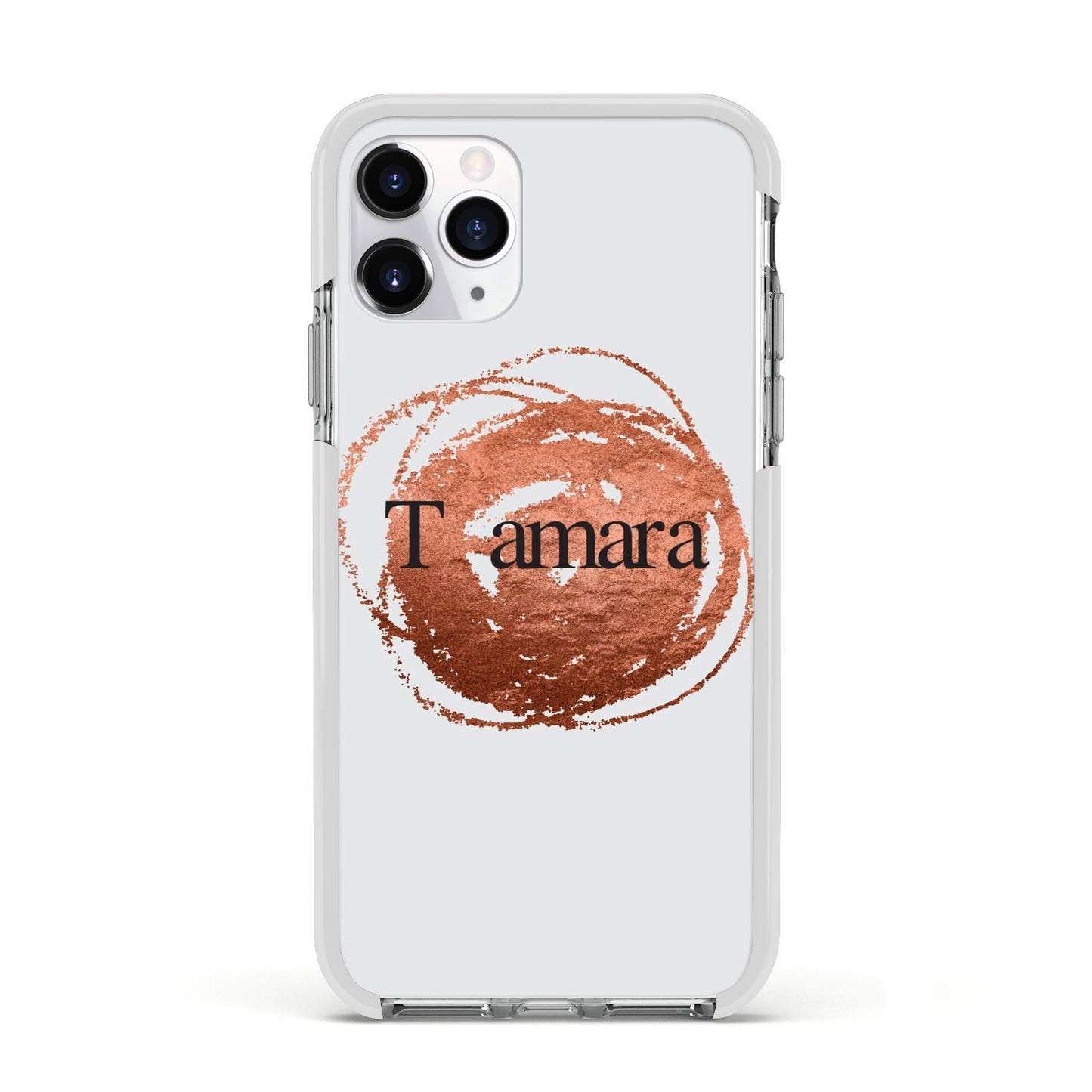 Personalised Copper Effect Custom Initials Apple iPhone 11 Pro in Silver with White Impact Case