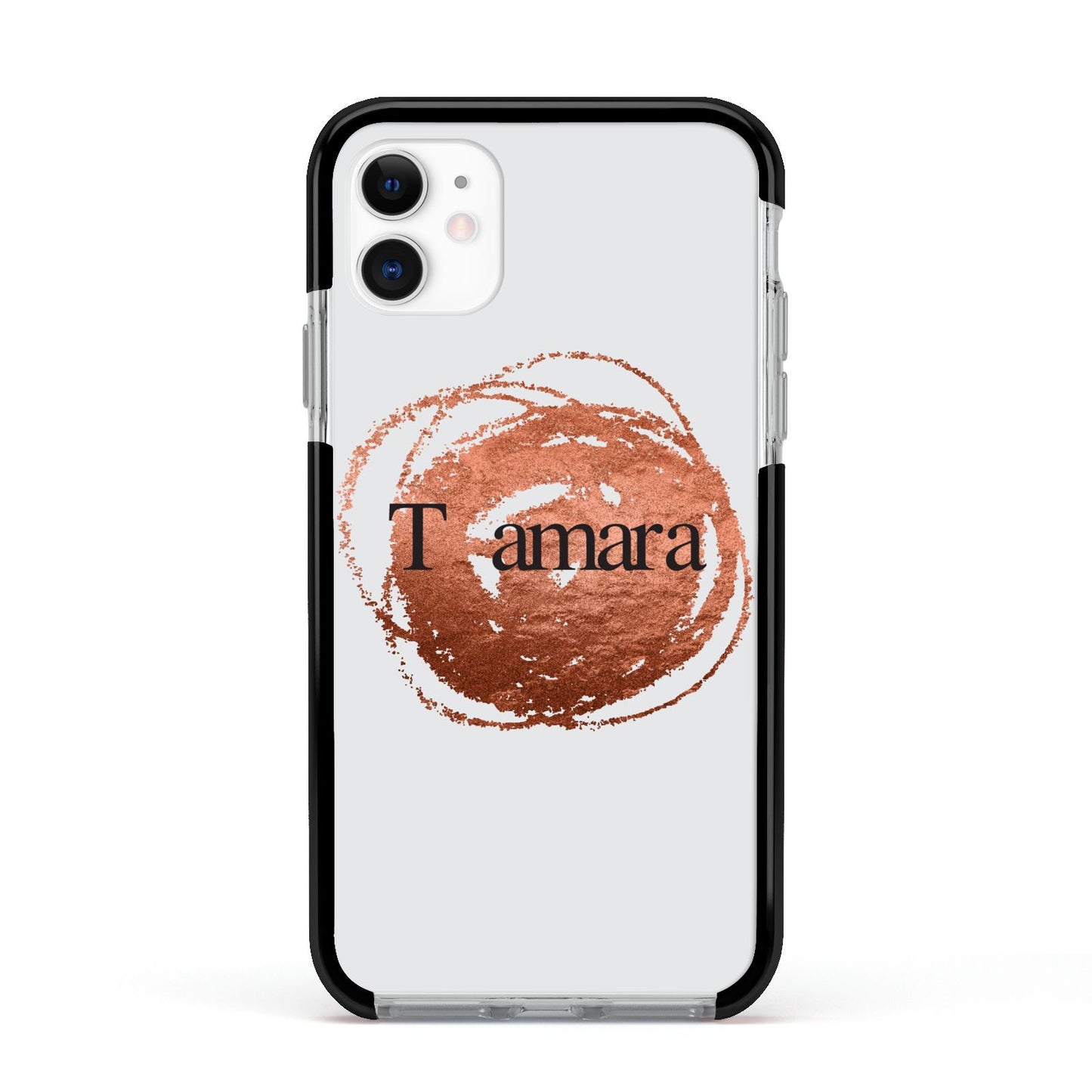Personalised Copper Effect Custom Initials Apple iPhone 11 in White with Black Impact Case