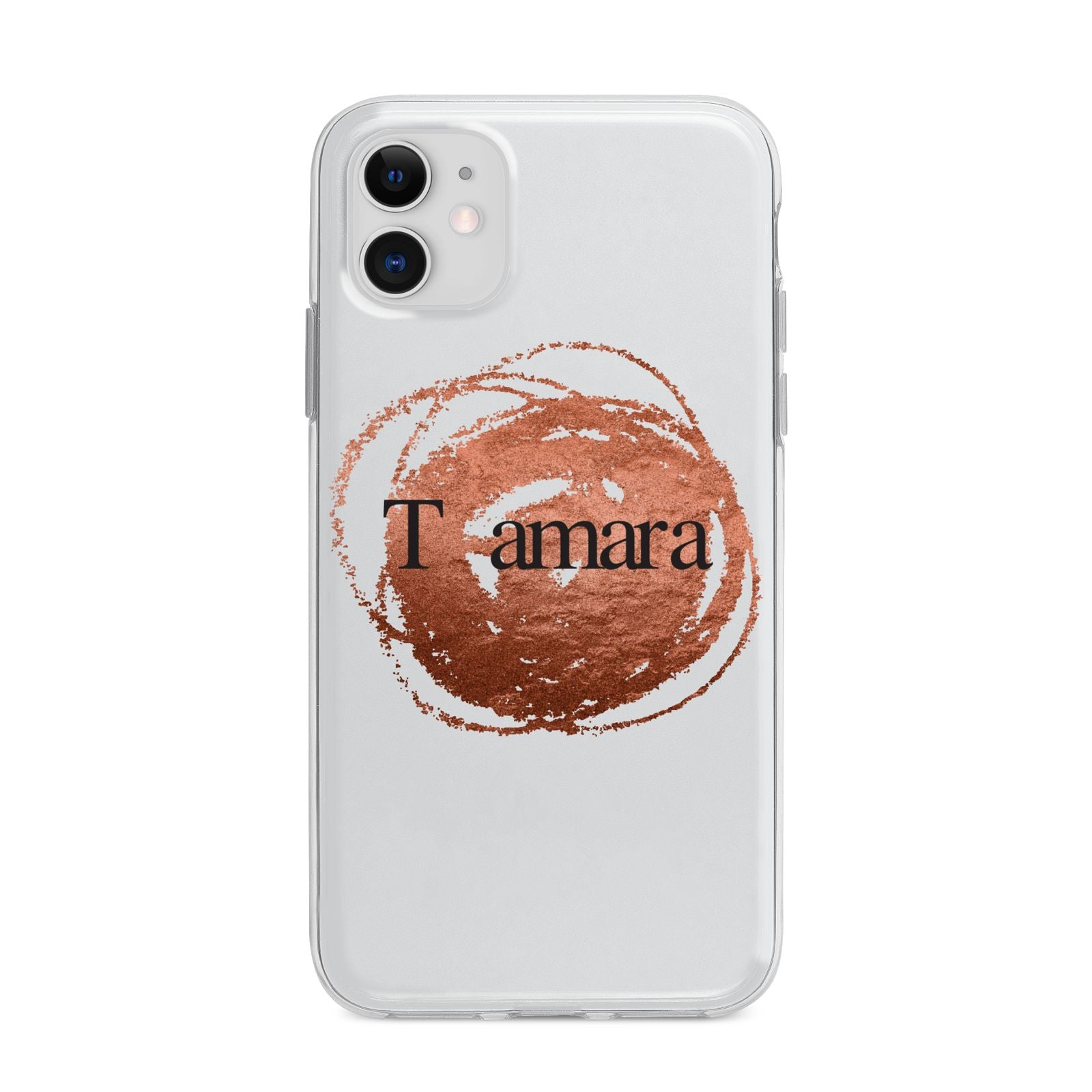 Personalised Copper Effect Custom Initials Apple iPhone 11 in White with Bumper Case