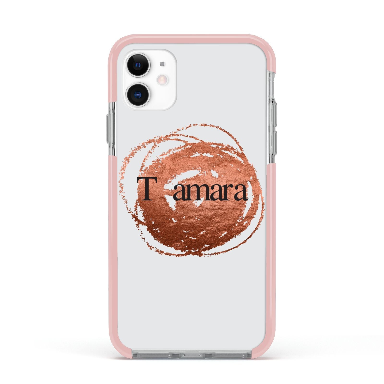 Personalised Copper Effect Custom Initials Apple iPhone 11 in White with Pink Impact Case