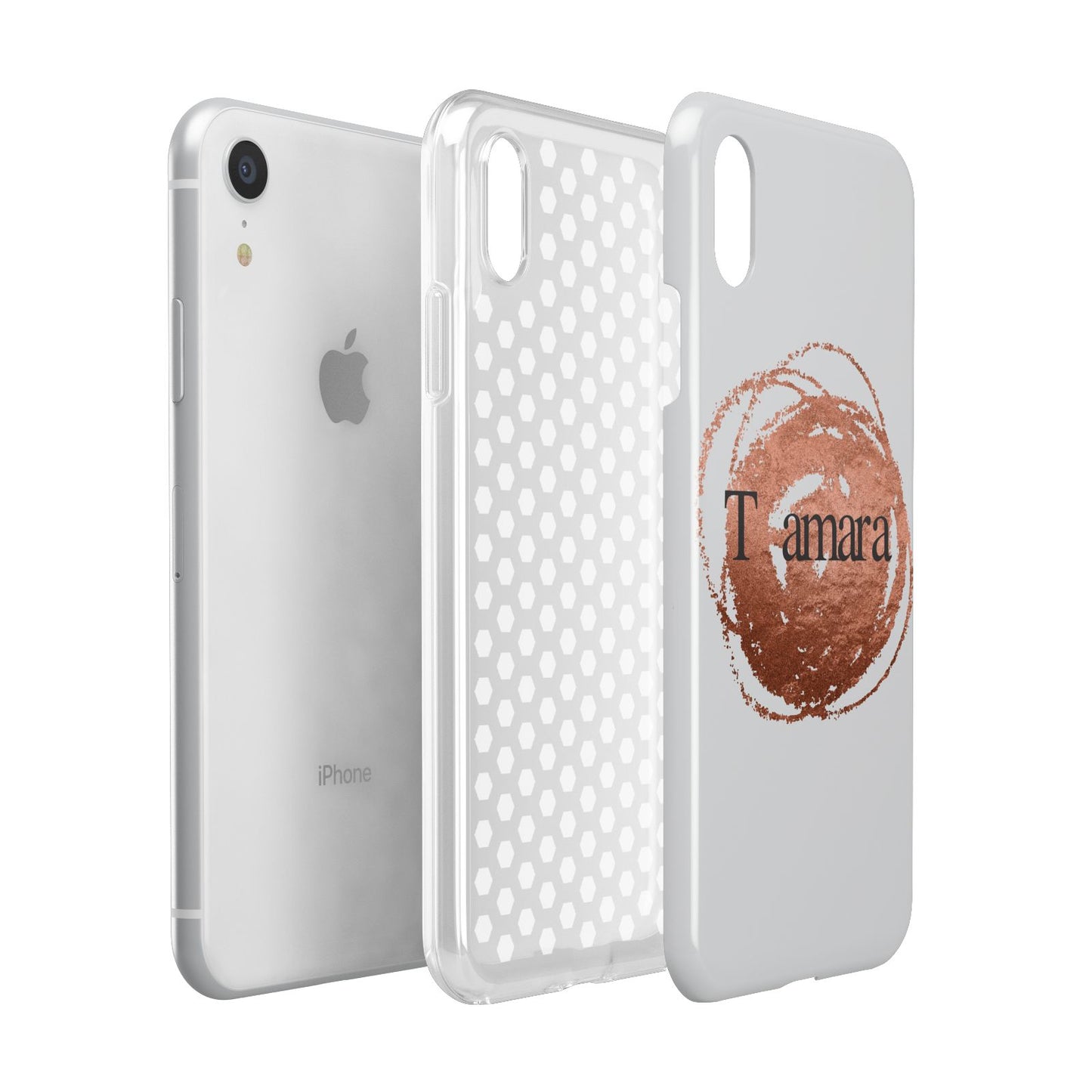 Personalised Copper Effect Custom Initials Apple iPhone XR White 3D Tough Case Expanded view