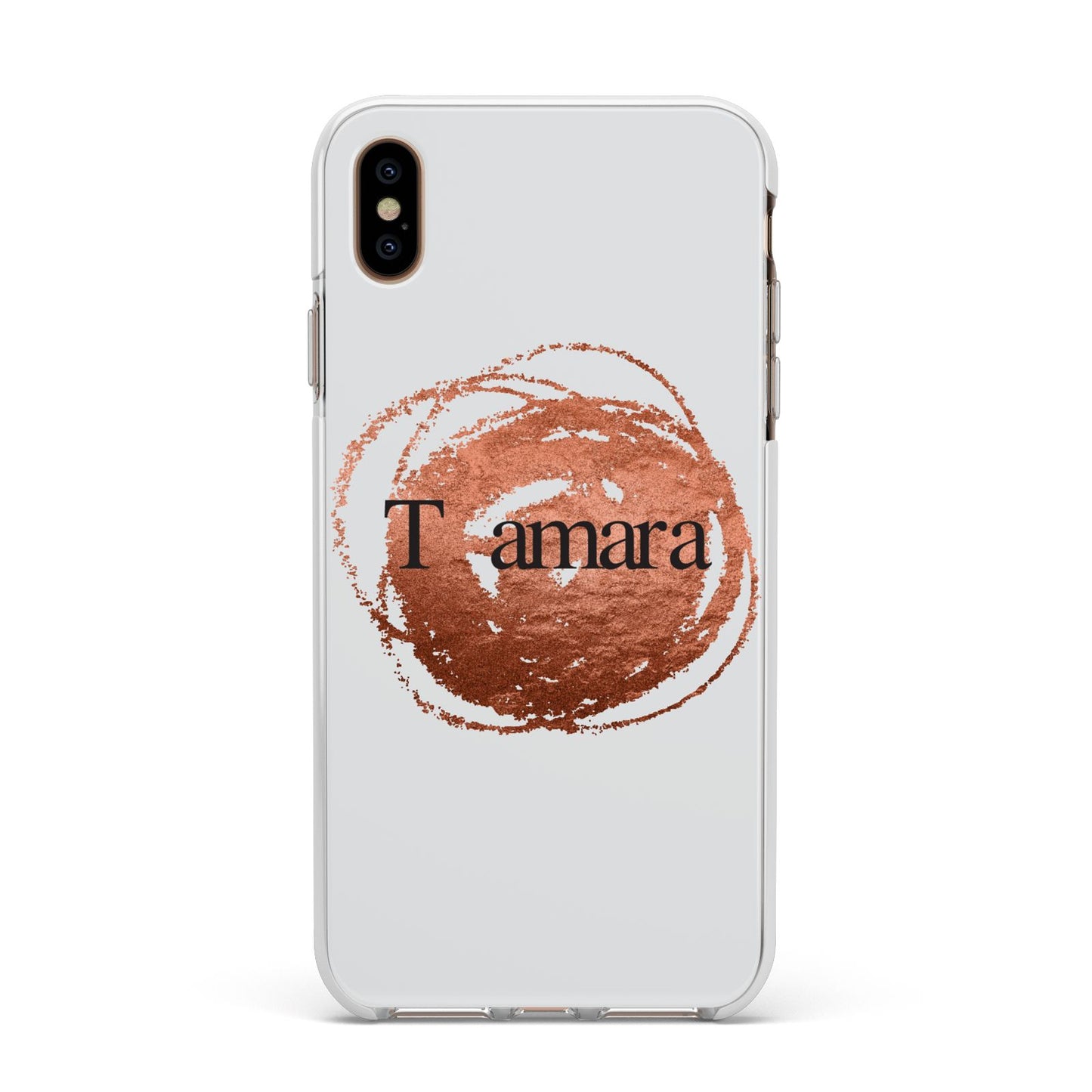 Personalised Copper Effect Custom Initials Apple iPhone Xs Max Impact Case White Edge on Gold Phone