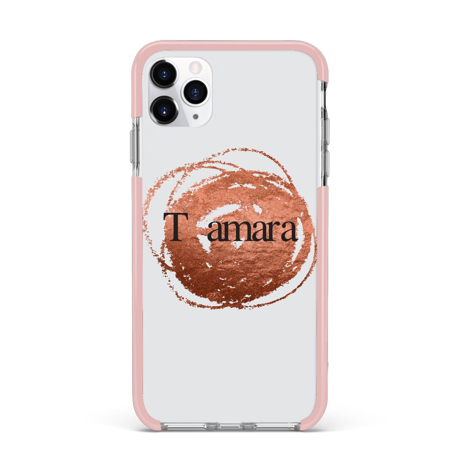 Personalised Copper Effect Custom Initials iPhone 11 Pro Max Impact Pink Edge Case