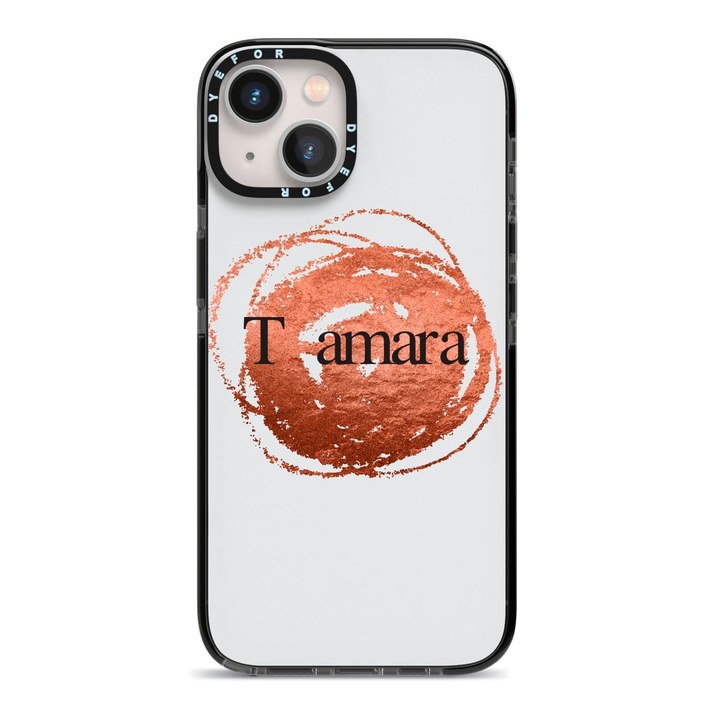Personalised Copper Effect Custom Initials iPhone 13 Black Impact Case on Silver phone