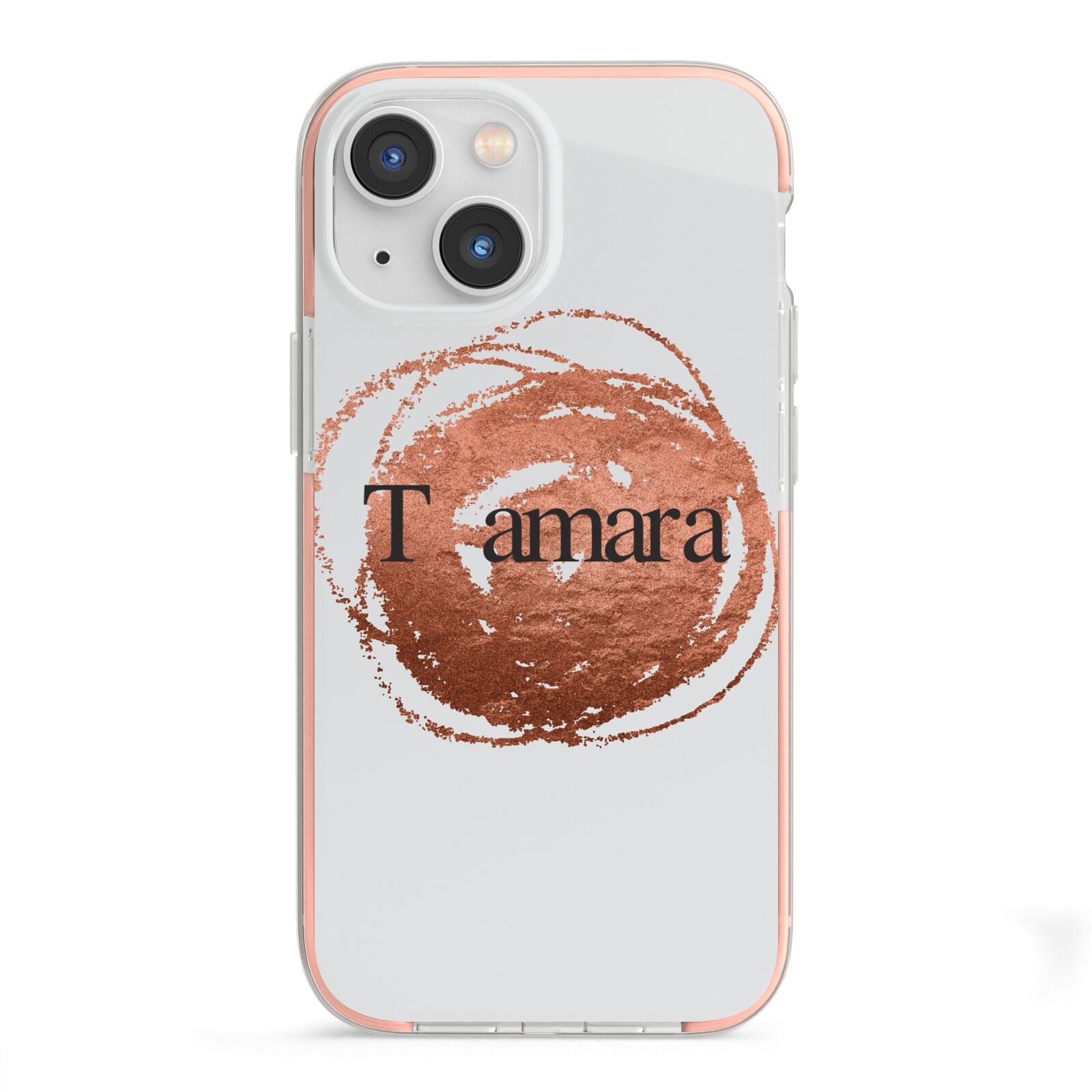 Personalised Copper Effect Custom Initials iPhone 13 Mini TPU Impact Case with Pink Edges