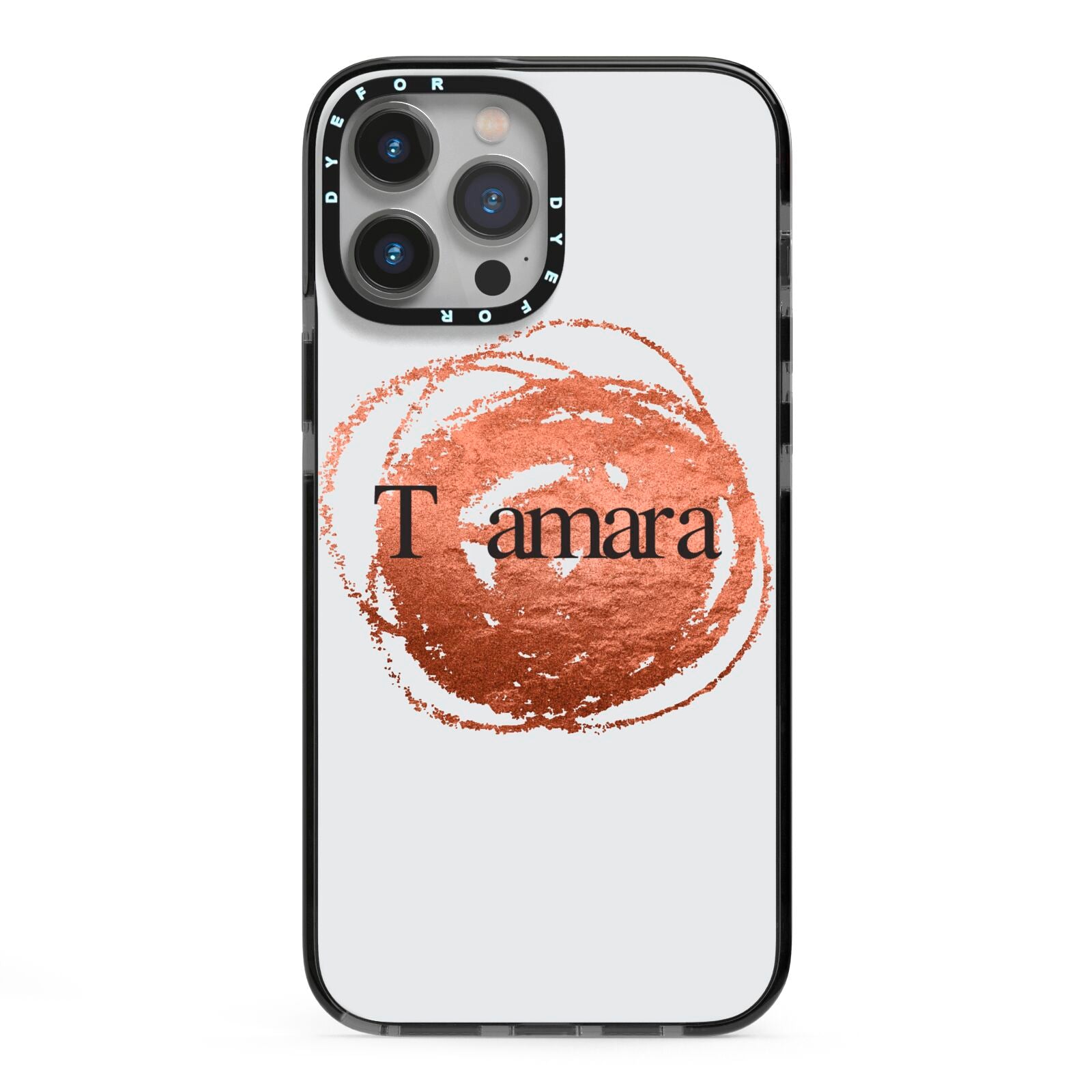 Personalised Copper Effect Custom Initials iPhone 13 Pro Max Black Impact Case on Silver phone