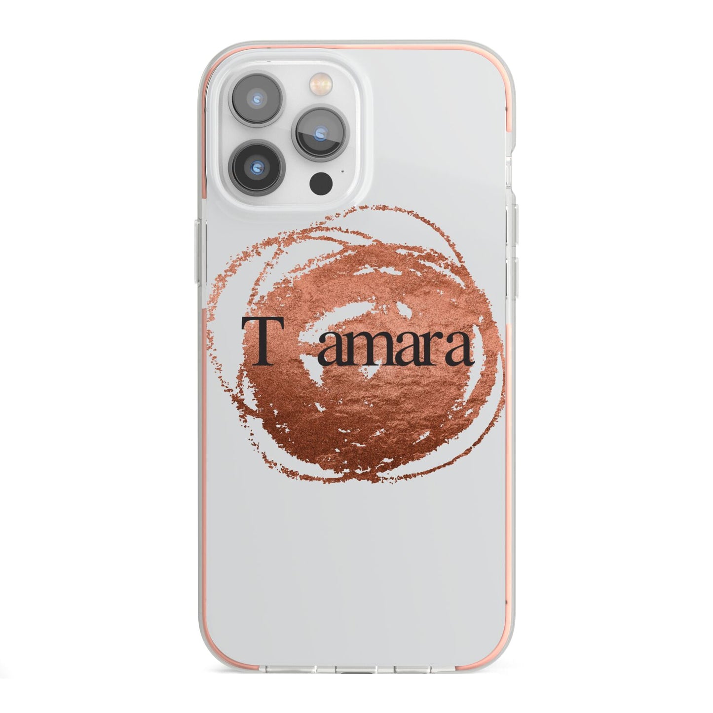Personalised Copper Effect Custom Initials iPhone 13 Pro Max TPU Impact Case with Pink Edges