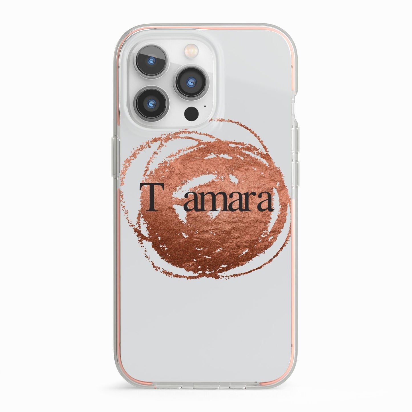 Personalised Copper Effect Custom Initials iPhone 13 Pro TPU Impact Case with Pink Edges