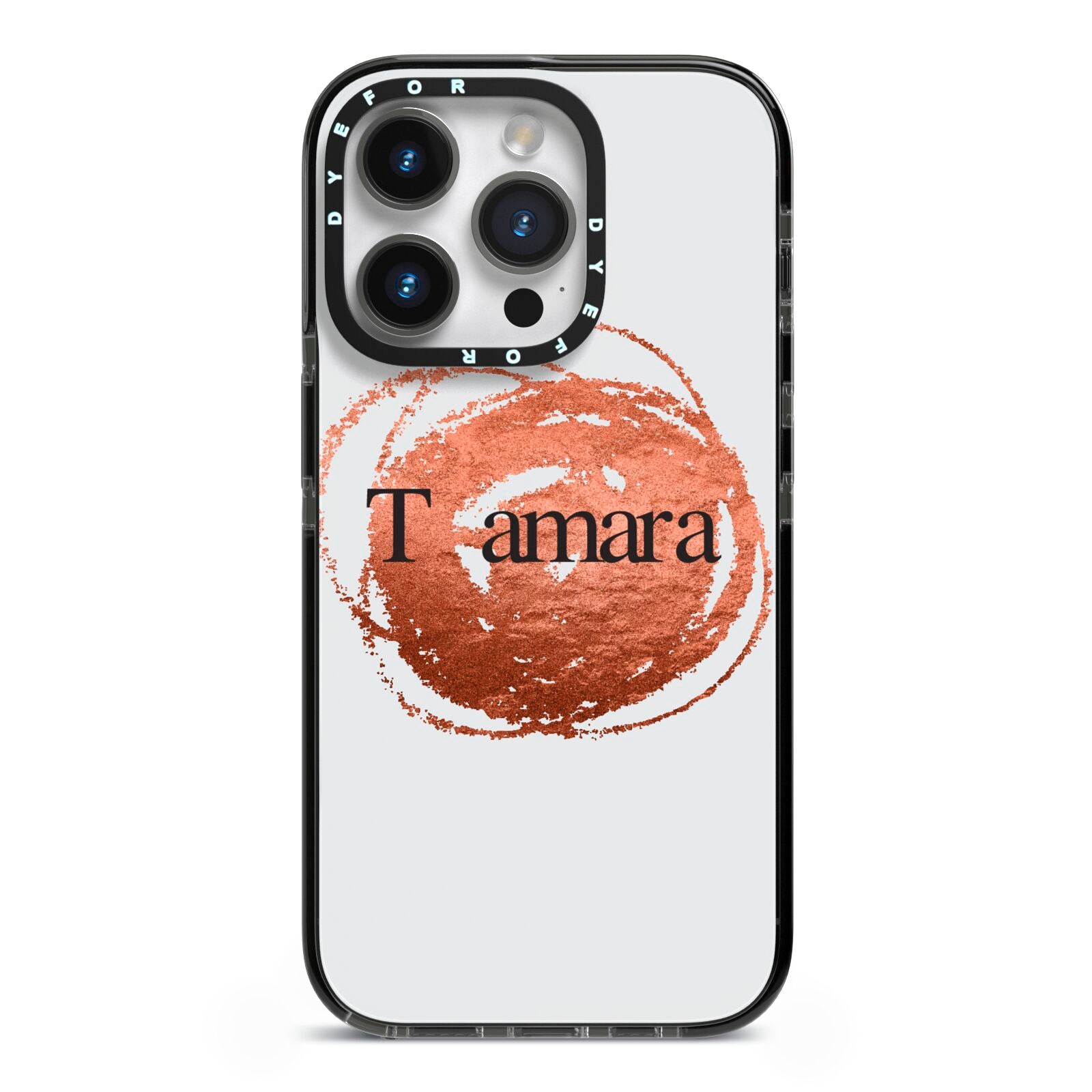 Personalised Copper Effect Custom Initials iPhone 14 Pro Black Impact Case on Silver phone