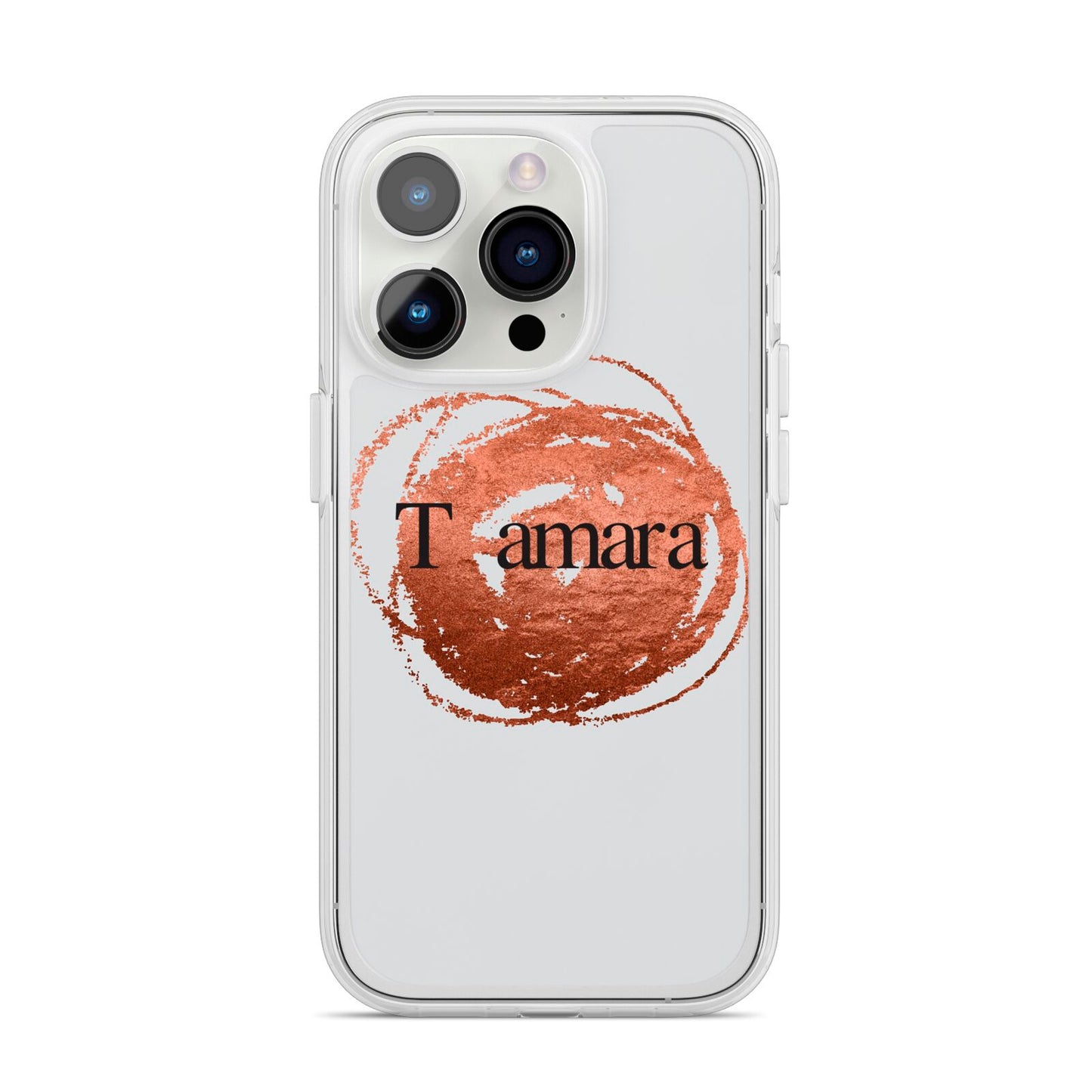 Personalised Copper Effect Custom Initials iPhone 14 Pro Clear Tough Case Silver