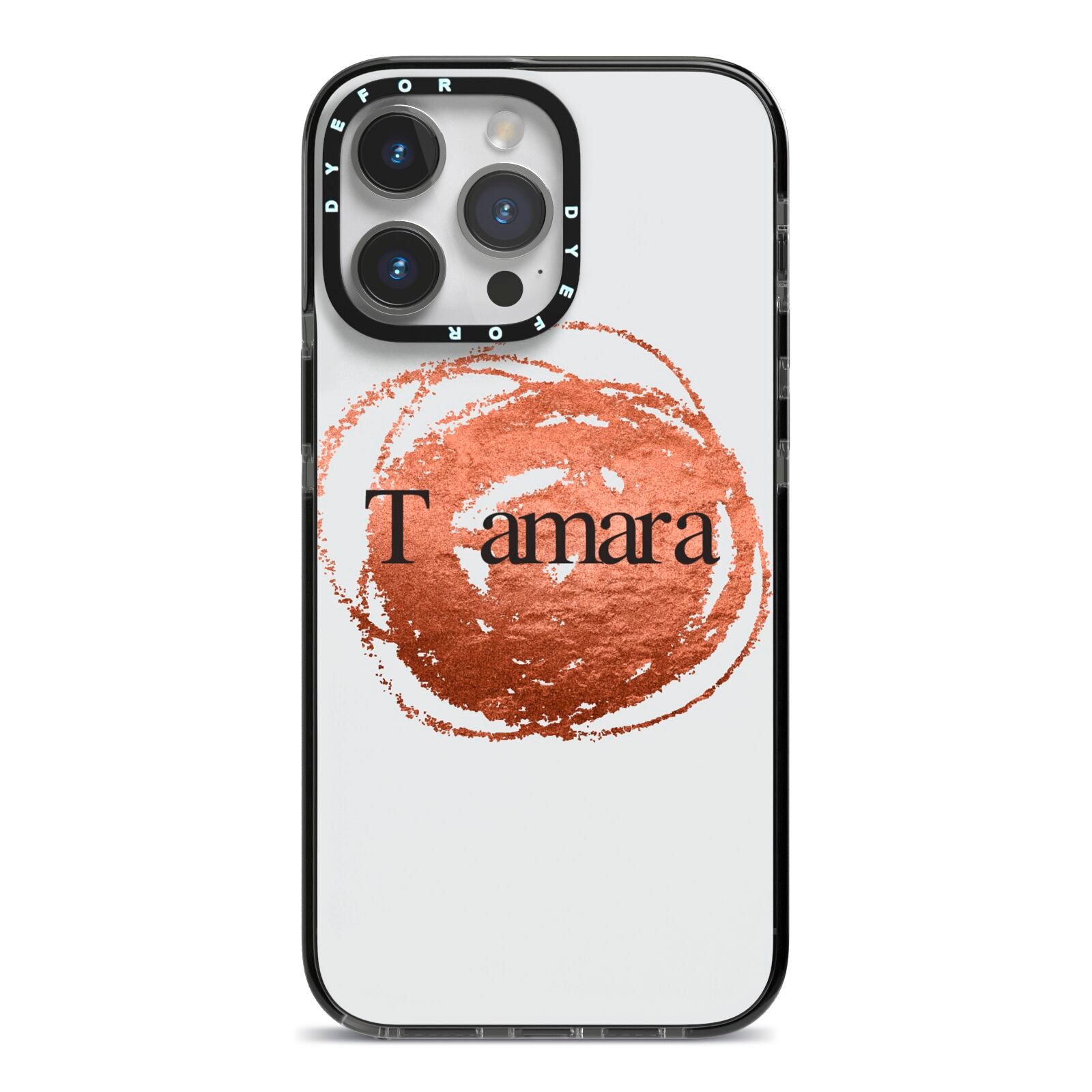 Personalised Copper Effect Custom Initials iPhone 14 Pro Max Black Impact Case on Silver phone