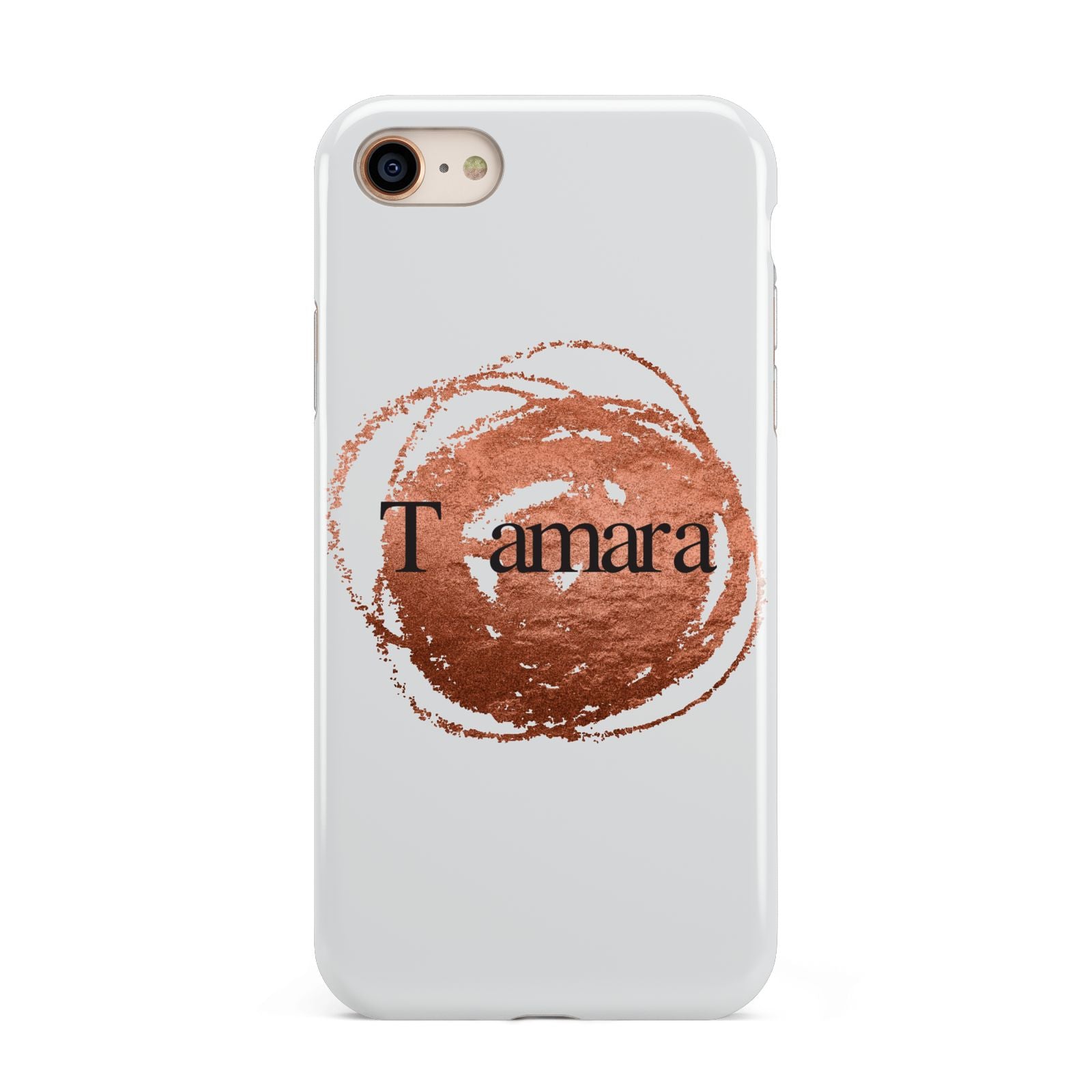 Personalised Copper Effect Custom Initials iPhone 8 3D Tough Case on Gold Phone