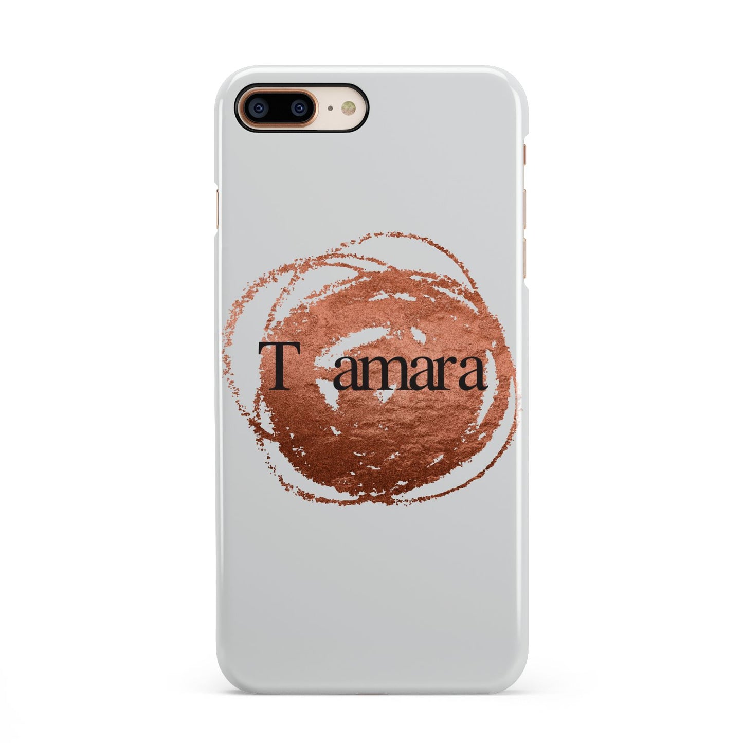 Personalised Copper Effect Custom Initials iPhone 8 Plus 3D Snap Case on Gold Phone