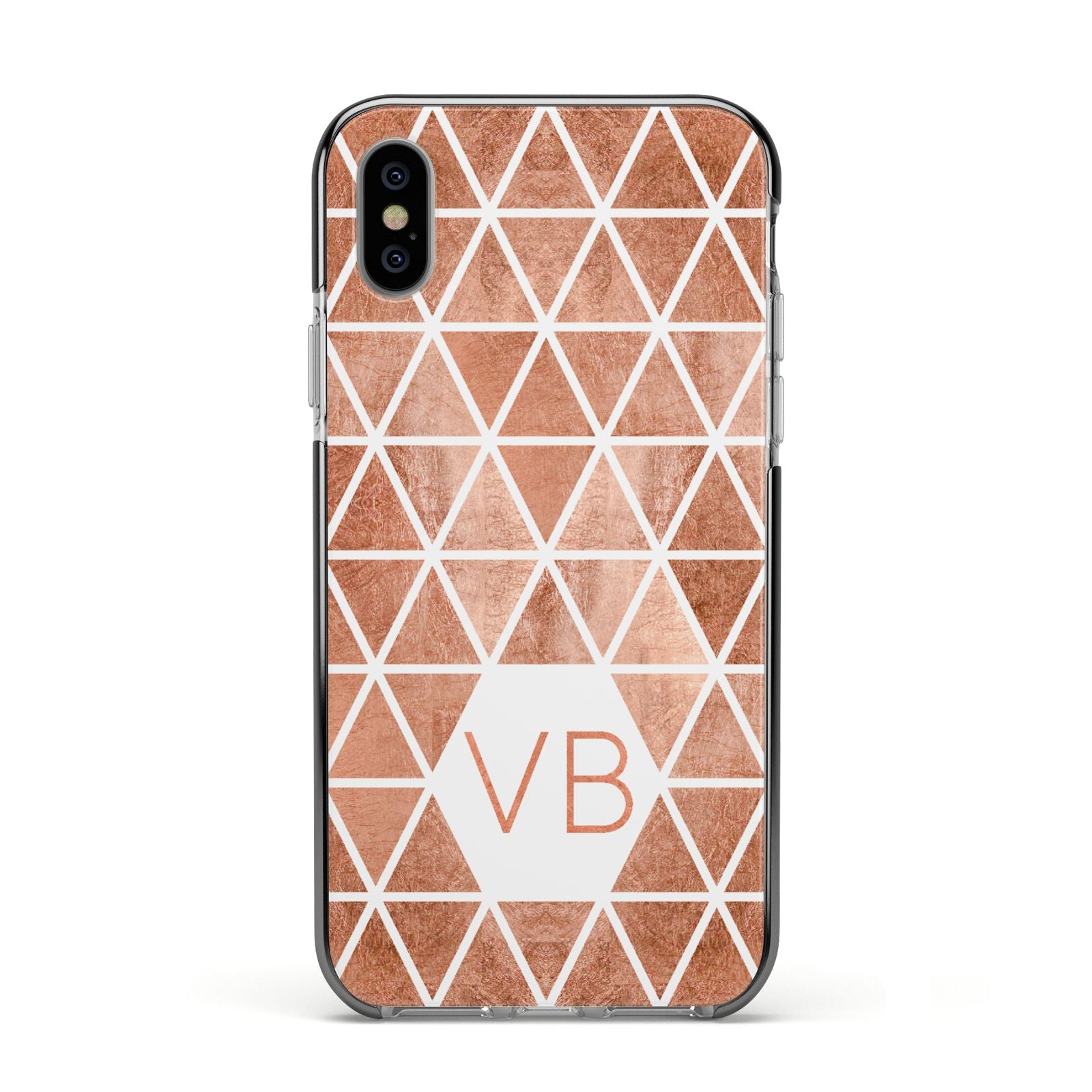 Personalised Copper Initials Apple iPhone Xs Impact Case Black Edge on Silver Phone