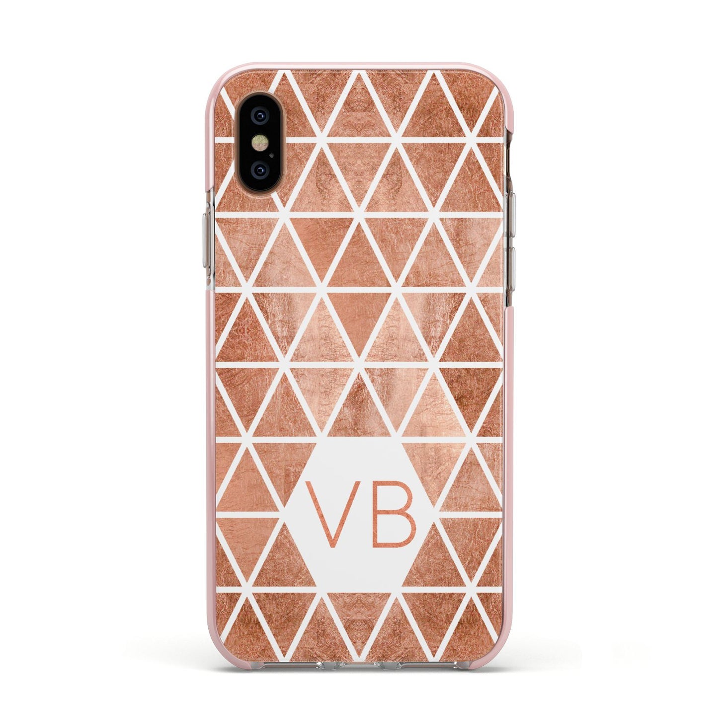 Personalised Copper Initials Apple iPhone Xs Impact Case Pink Edge on Gold Phone