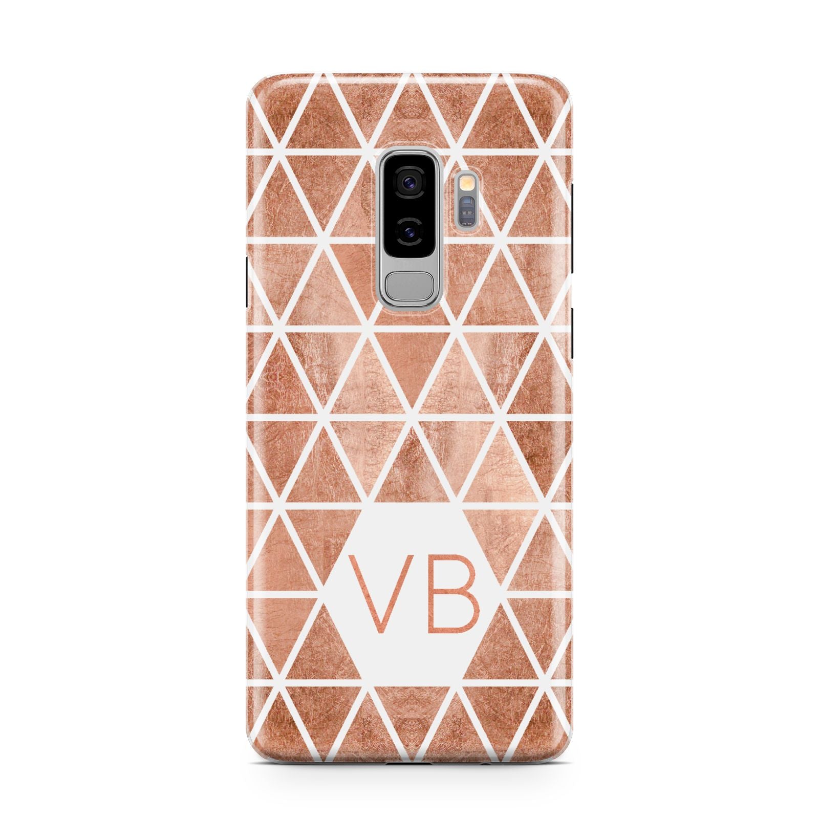 Personalised Copper Initials Samsung Galaxy S9 Plus Case on Silver phone