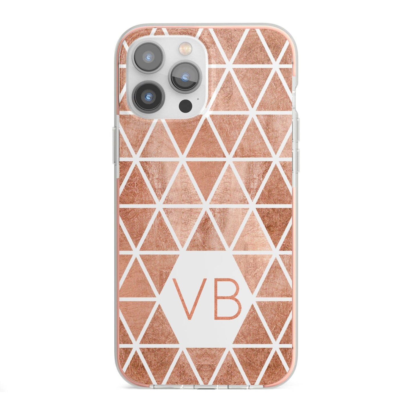 Personalised Copper Initials iPhone 13 Pro Max TPU Impact Case with Pink Edges