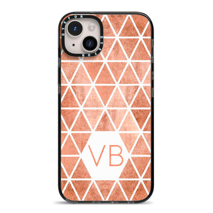 Personalised Copper Initials iPhone 14 Plus Black Impact Case on Silver phone