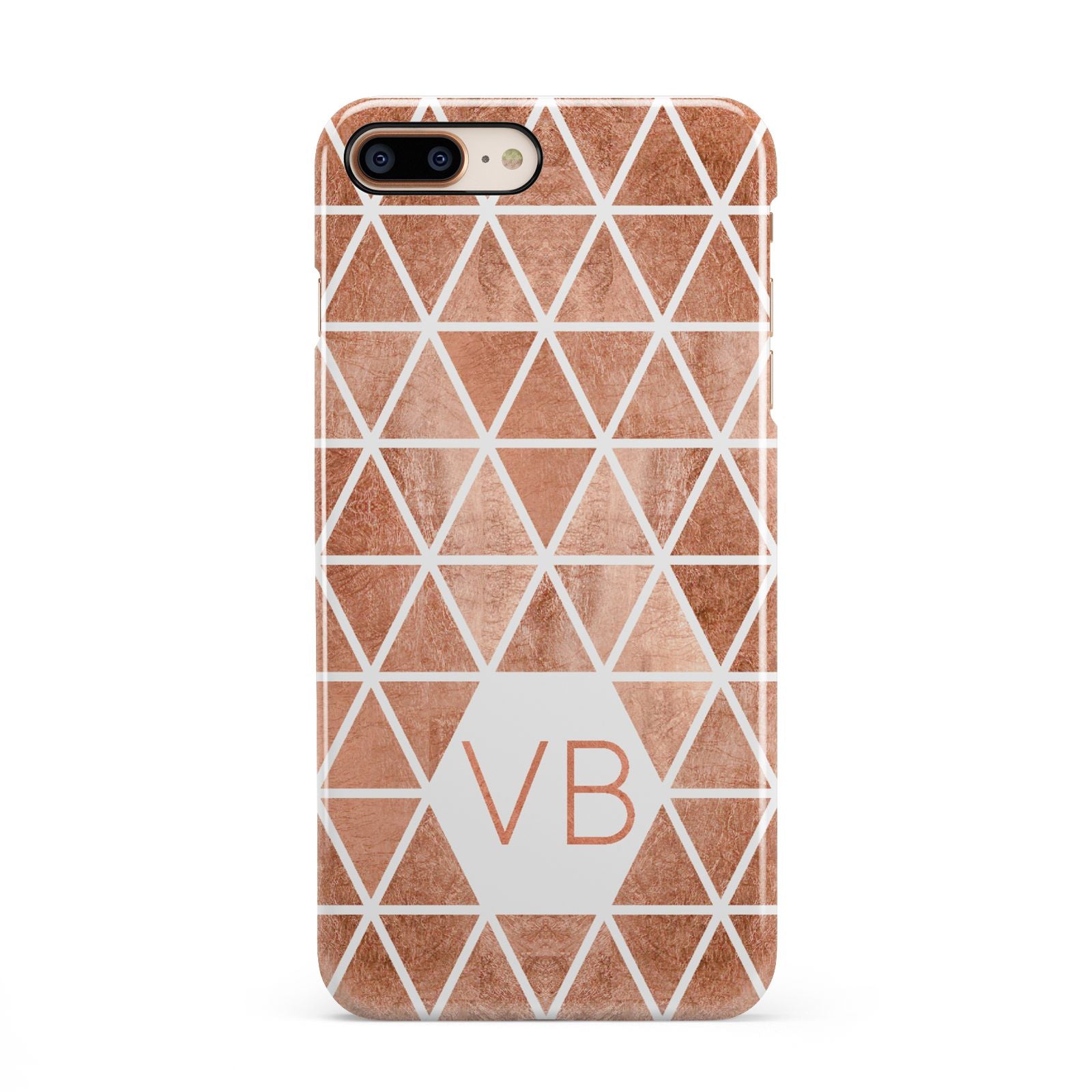 Personalised Copper Initials iPhone 8 Plus 3D Snap Case on Gold Phone