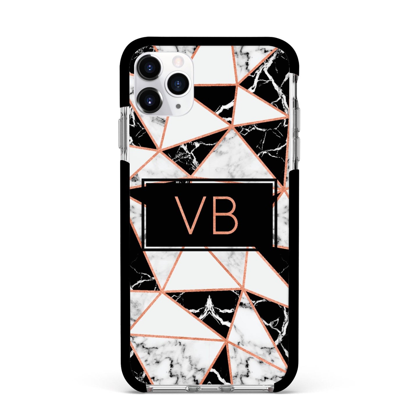 Personalised Copper Marble Initials Apple iPhone 11 Pro Max in Silver with Black Impact Case