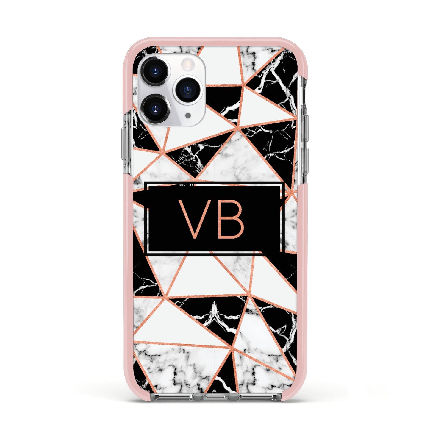 Personalised Copper Marble Initials Apple iPhone 11 Pro in Silver with Pink Impact Case