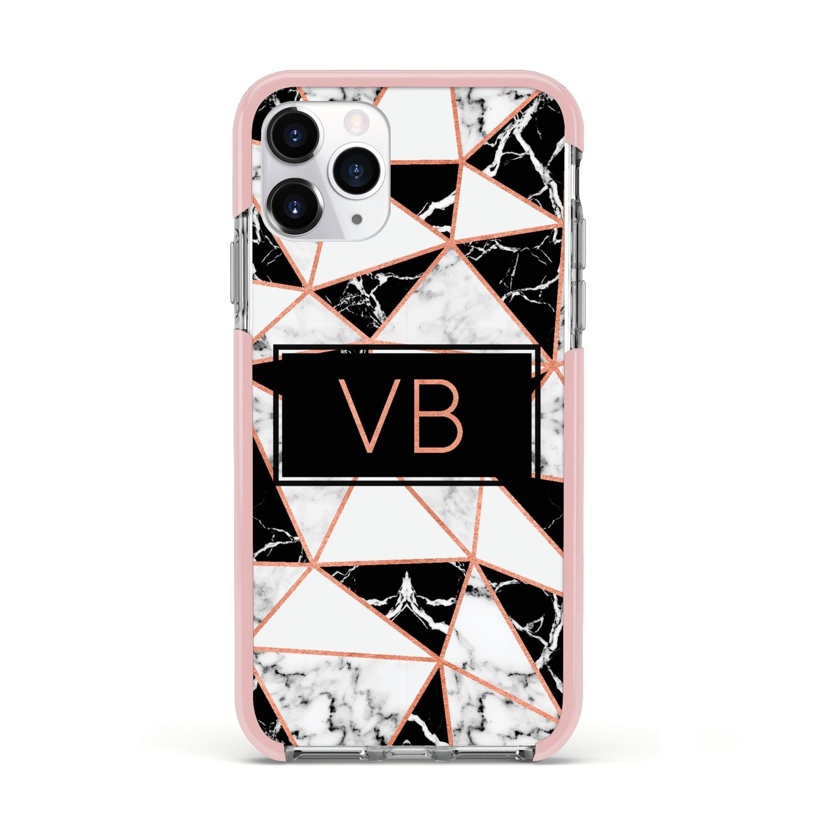 Personalised Copper Marble Initials Apple iPhone 11 Pro in Silver with Pink Impact Case