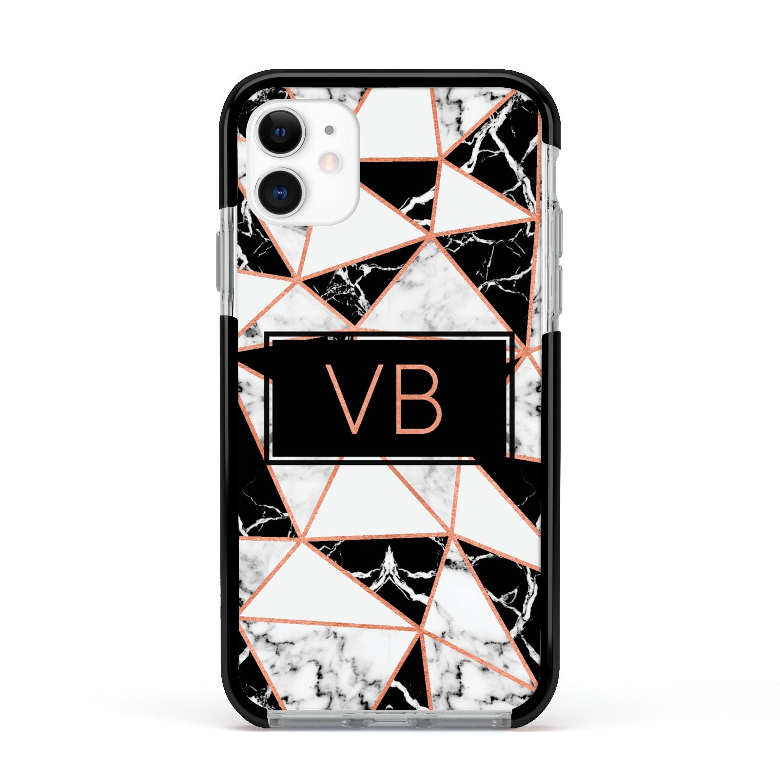 Personalised Copper Marble Initials Apple iPhone 11 in White with Black Impact Case