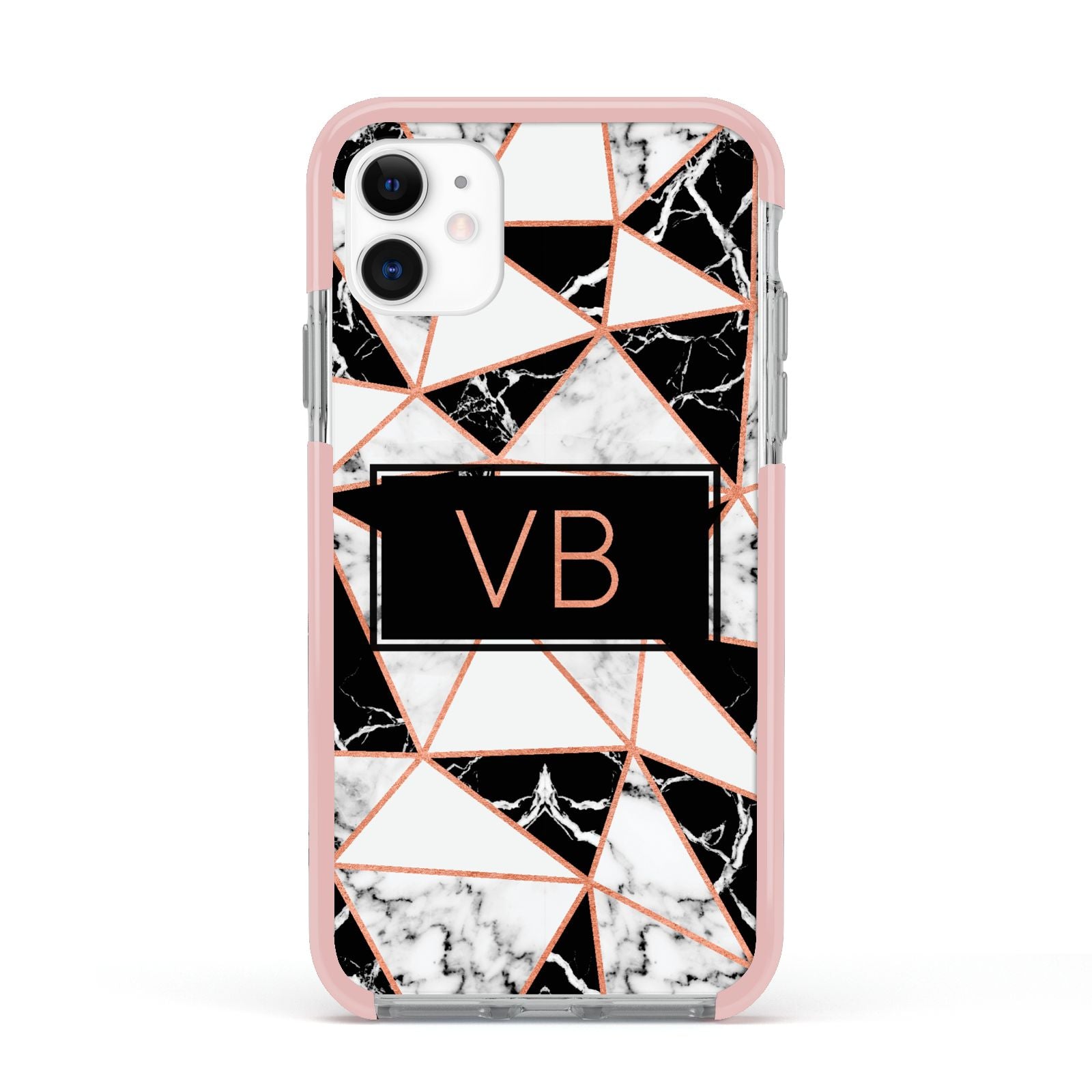 Personalised Copper Marble Initials Apple iPhone 11 in White with Pink Impact Case