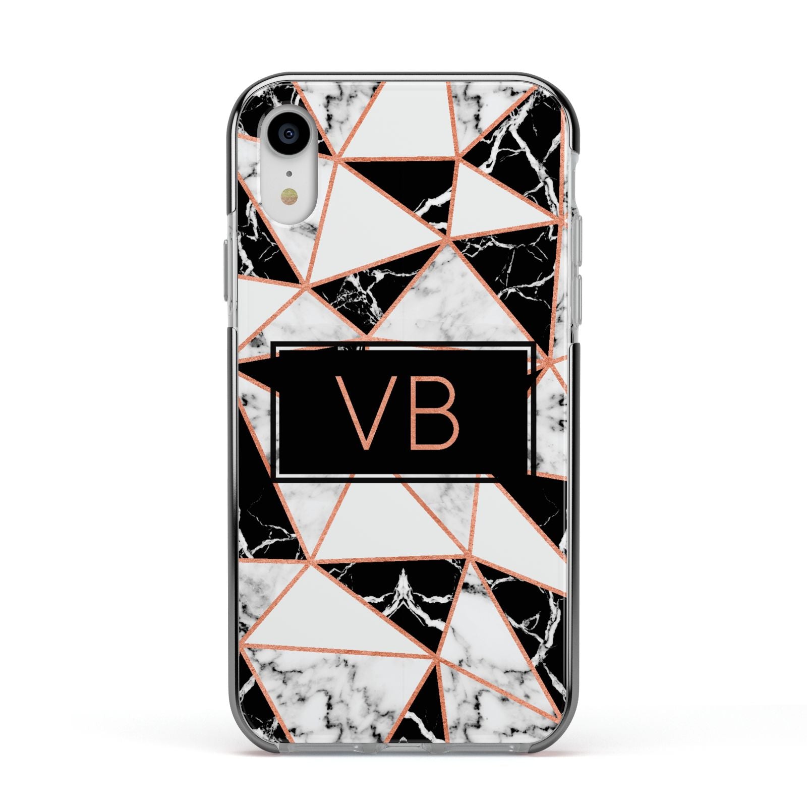 Personalised Copper Marble Initials Apple iPhone XR Impact Case Black Edge on Silver Phone