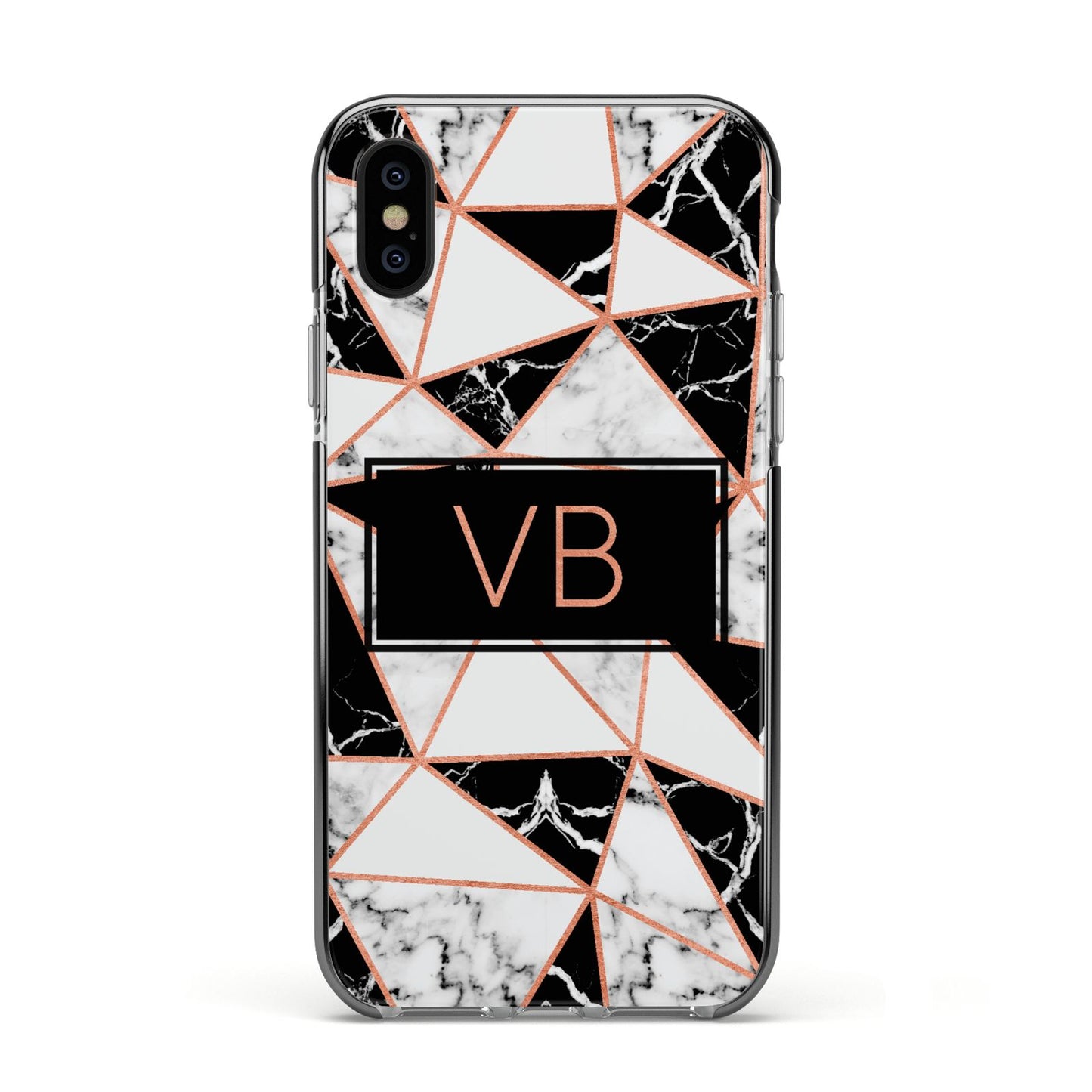 Personalised Copper Marble Initials Apple iPhone Xs Impact Case Black Edge on Black Phone
