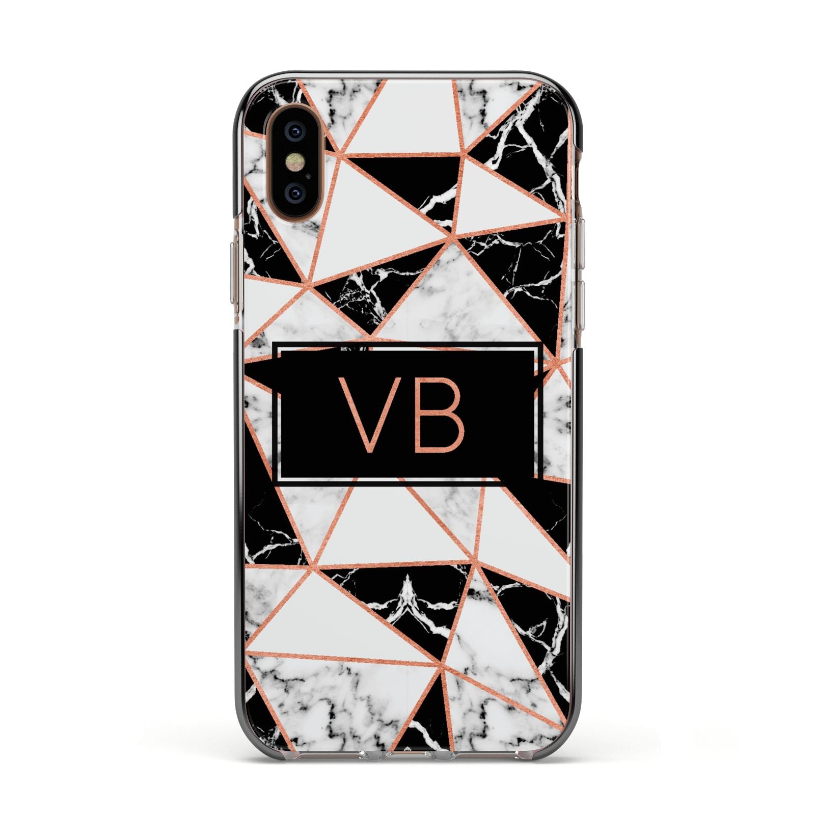 Personalised Copper Marble Initials Apple iPhone Xs Impact Case Black Edge on Gold Phone