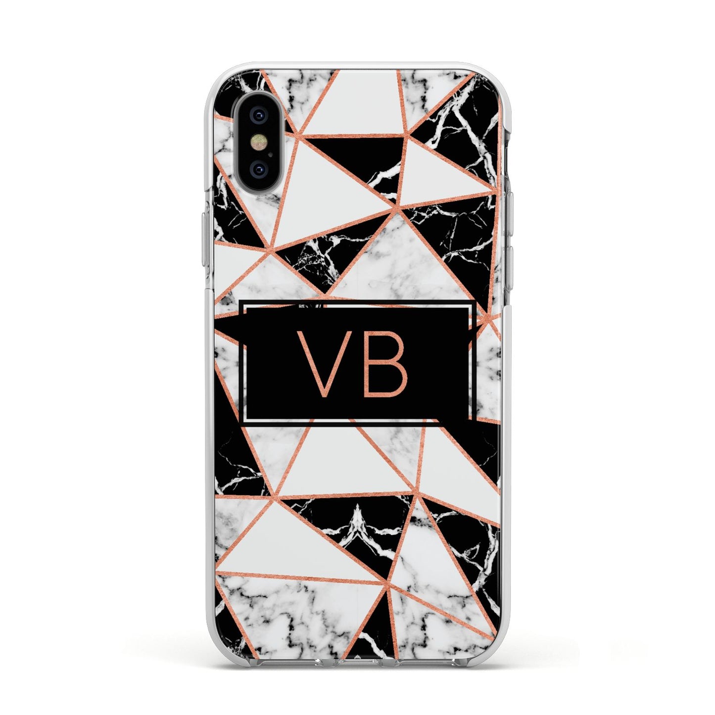 Personalised Copper Marble Initials Apple iPhone Xs Impact Case White Edge on Silver Phone