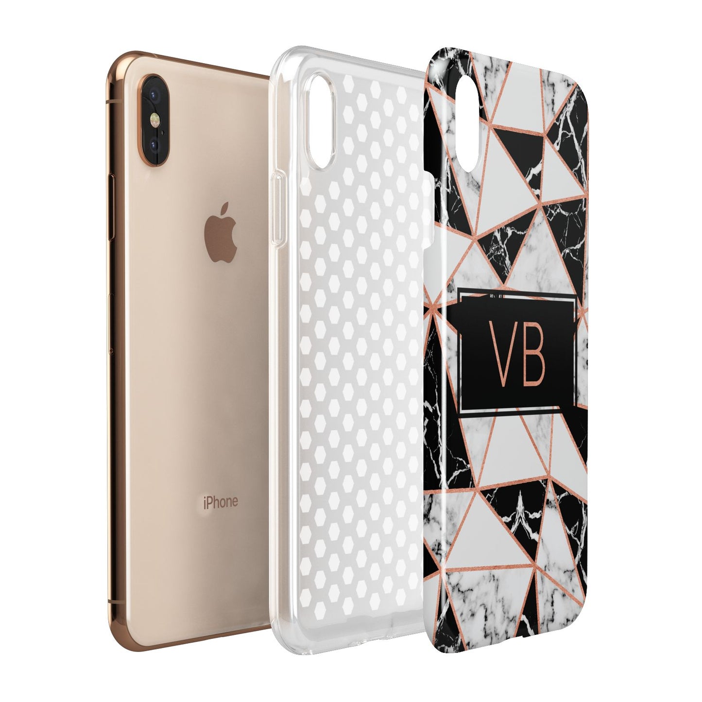 Personalised Copper Marble Initials Apple iPhone Xs Max 3D Tough Case Expanded View