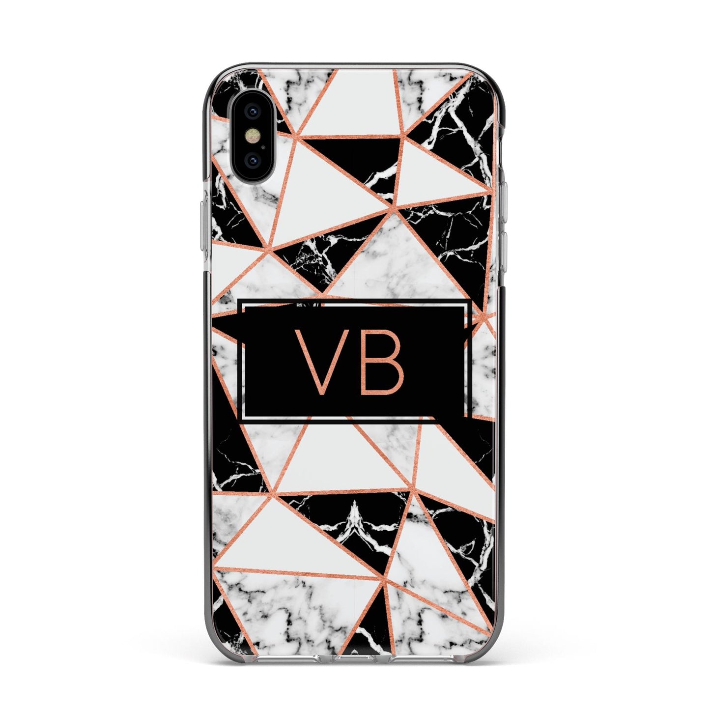 Personalised Copper Marble Initials Apple iPhone Xs Max Impact Case Black Edge on Silver Phone