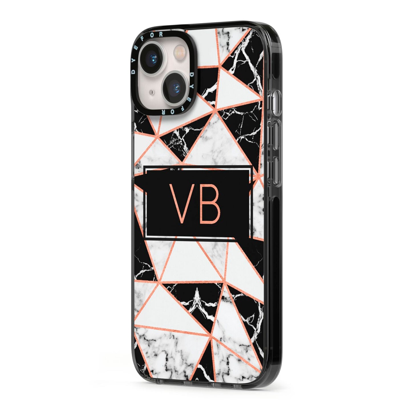 Personalised Copper Marble Initials iPhone 13 Black Impact Case Side Angle on Silver phone