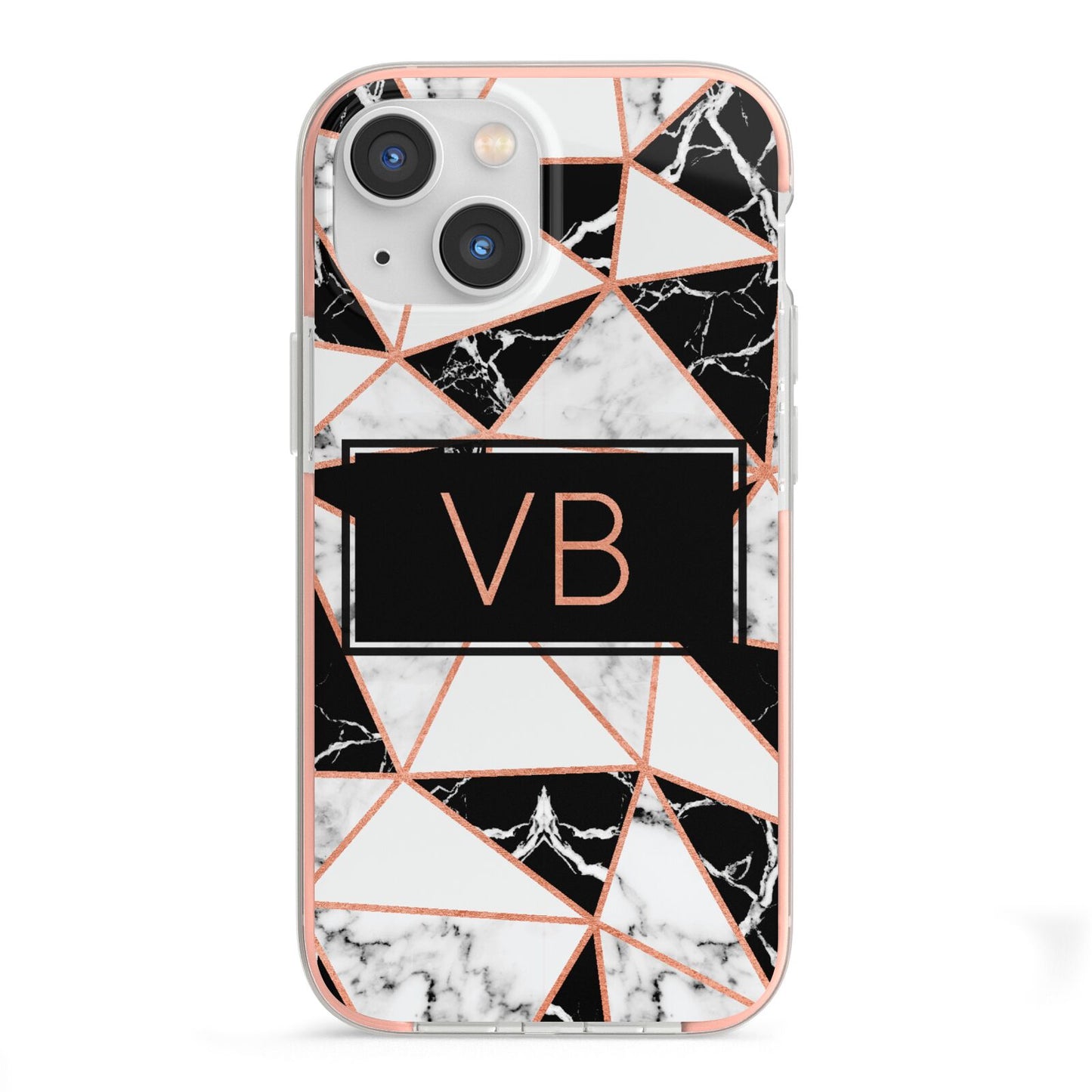Personalised Copper Marble Initials iPhone 13 Mini TPU Impact Case with Pink Edges