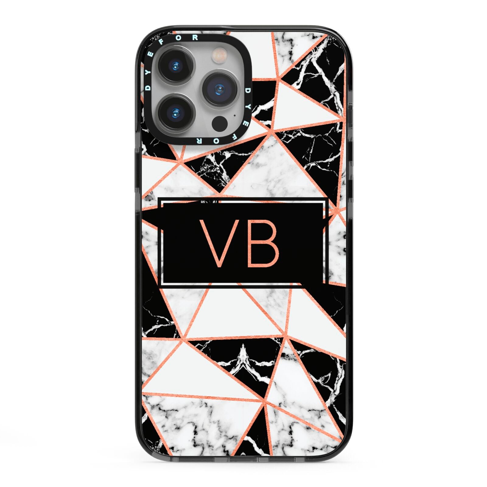 Personalised Copper Marble Initials iPhone 13 Pro Max Black Impact Case on Silver phone