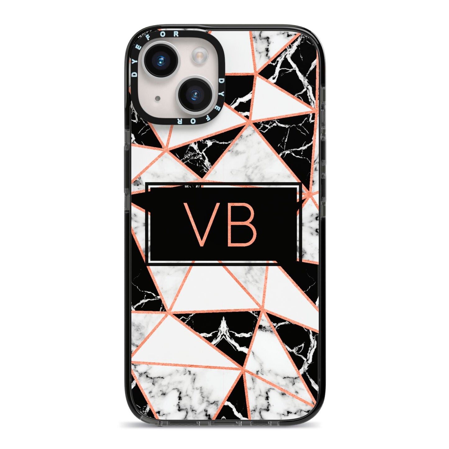 Personalised Copper Marble Initials iPhone 14 Black Impact Case on Silver phone