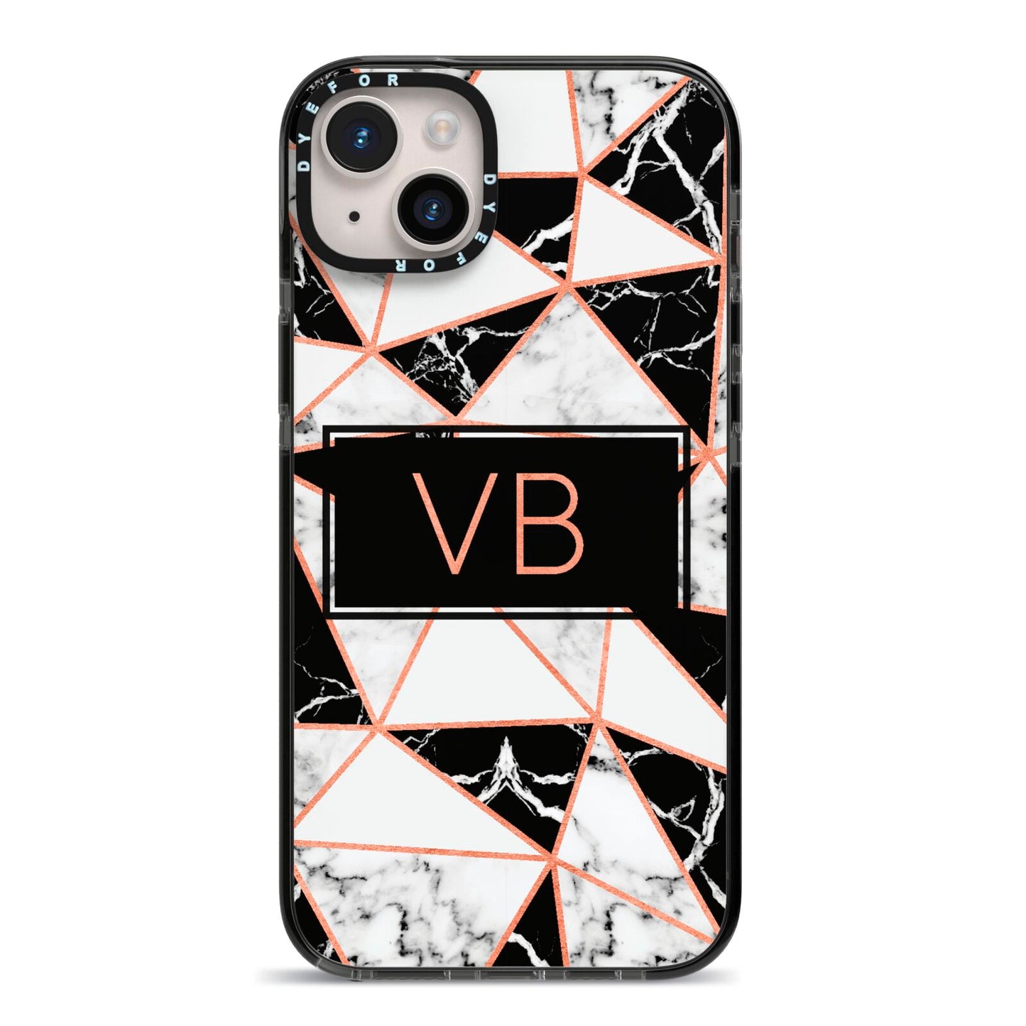 Personalised Copper Marble Initials iPhone 14 Plus Black Impact Case on Silver phone