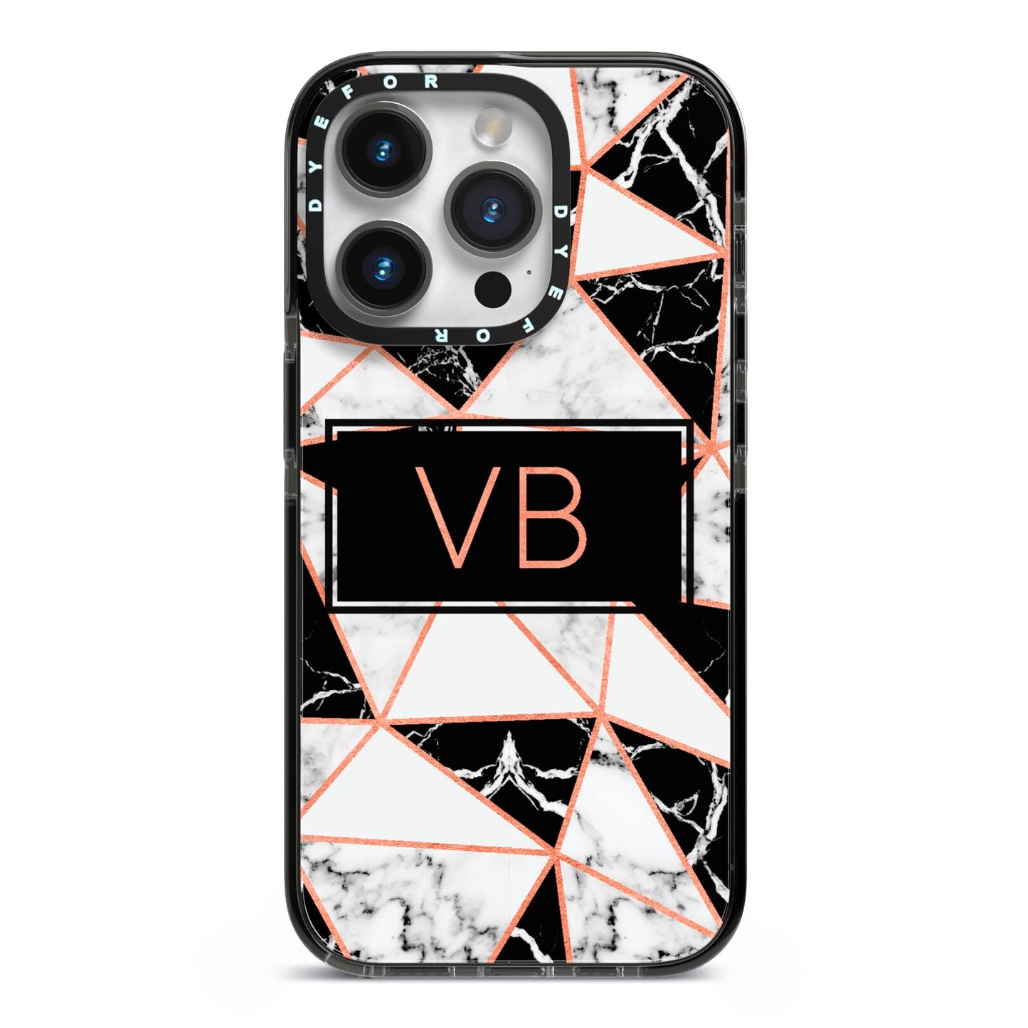 Personalised Copper Marble Initials iPhone 14 Pro Black Impact Case on Silver phone
