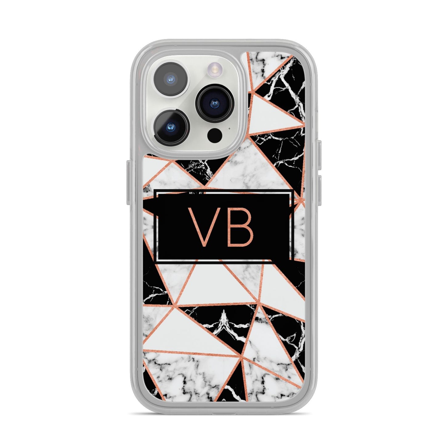 Personalised Copper Marble Initials iPhone 14 Pro Clear Tough Case Silver