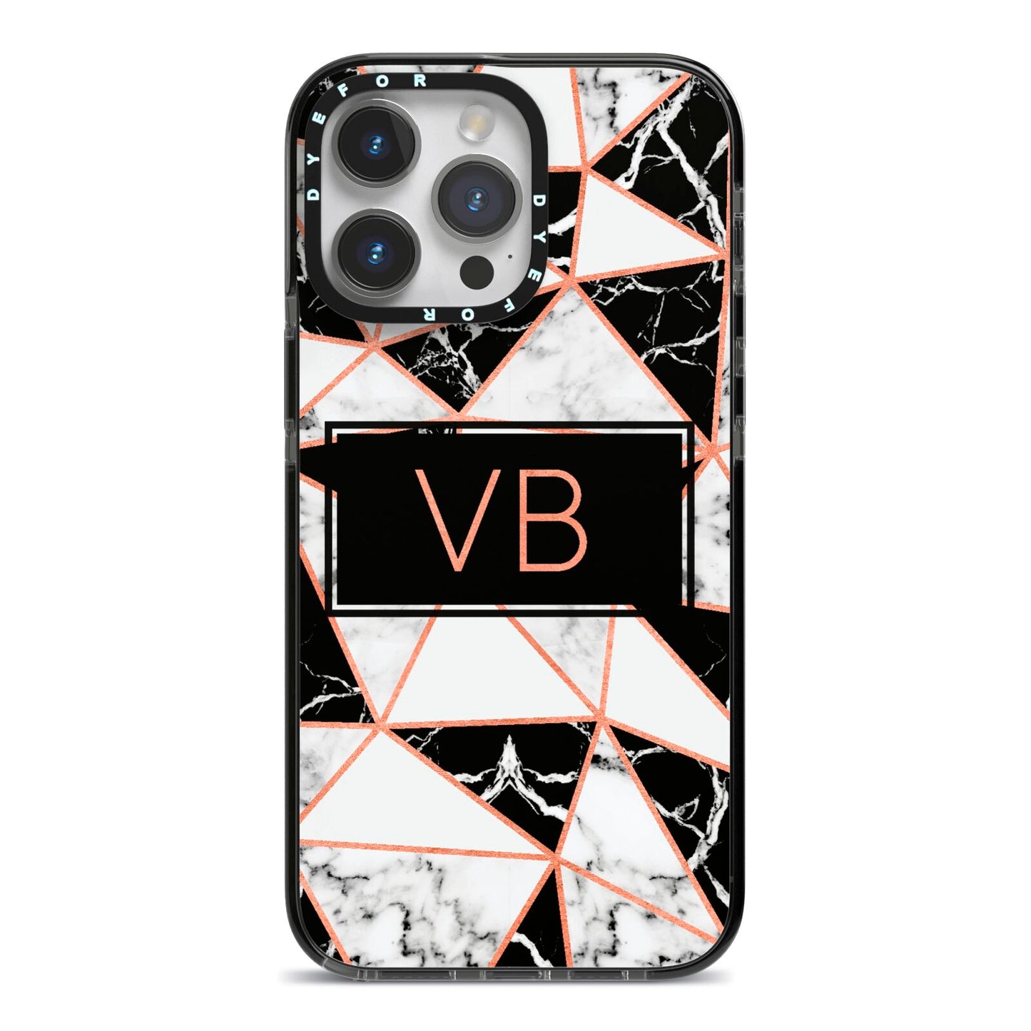 Personalised Copper Marble Initials iPhone 14 Pro Max Black Impact Case on Silver phone