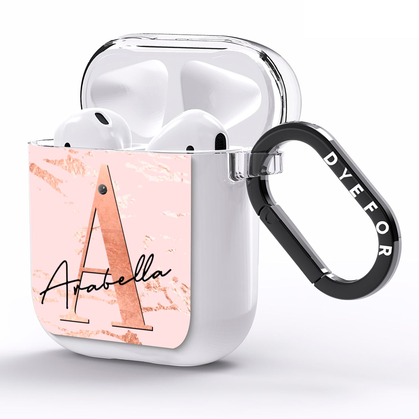 Personalised Copper Pink Marble AirPods Clear Case Side Image