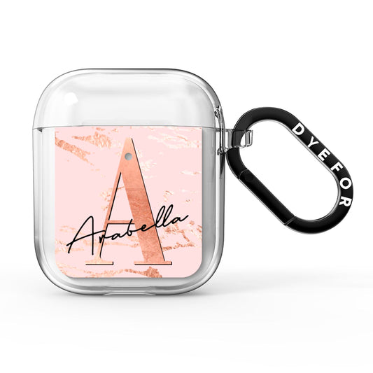 Personalised Copper Pink Marble AirPods Clear Case