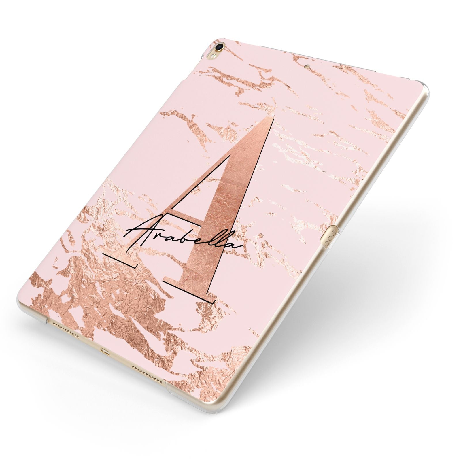 Personalised Copper Pink Marble Apple iPad Case on Gold iPad Side View