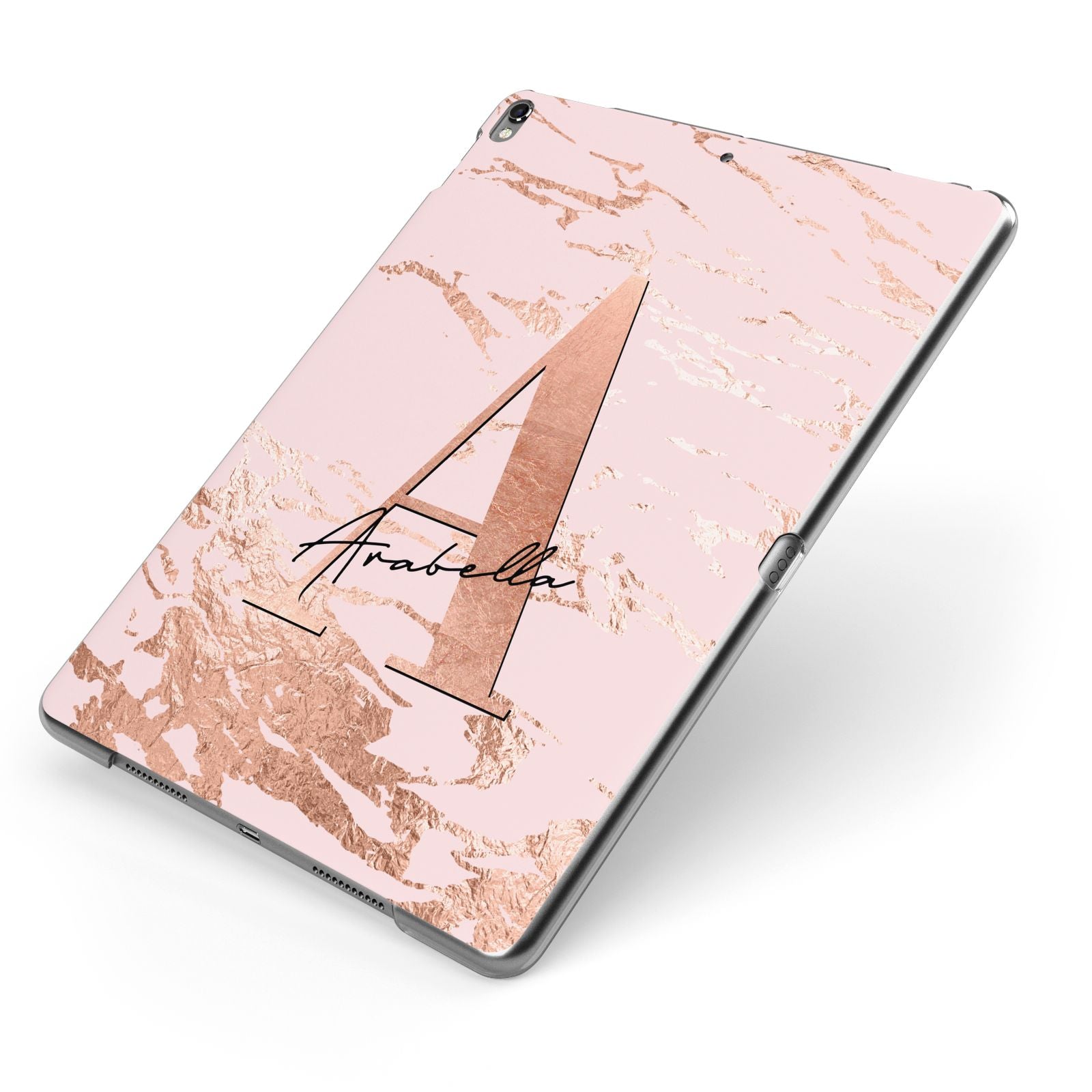 Personalised Copper Pink Marble Apple iPad Case on Grey iPad Side View