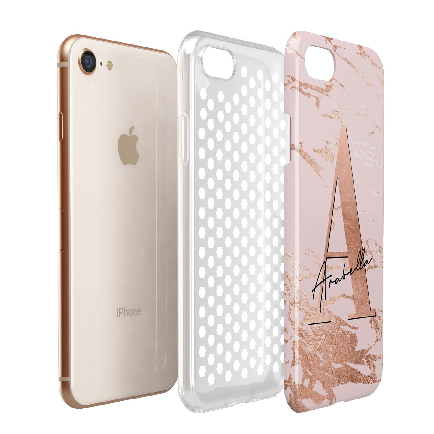 Personalised Copper Pink Marble Apple iPhone 7 8 3D Tough Case Expanded View